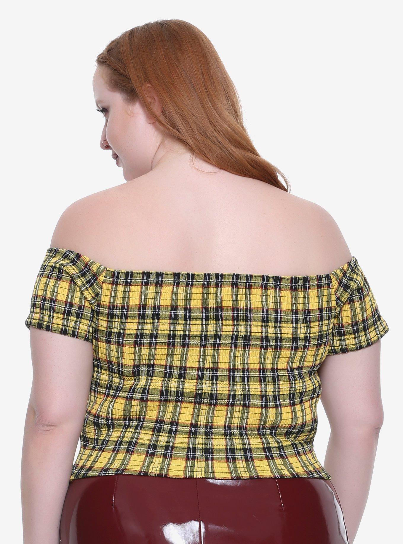 Yellow Plaid Smocked Top Plus Size, MULTI, alternate