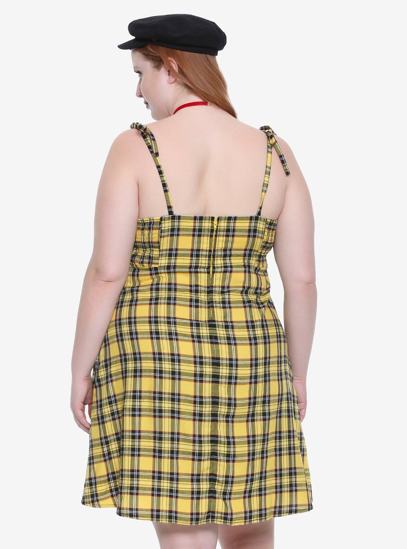 Yellow Plaid Cami Dress Plus Size, , alternate