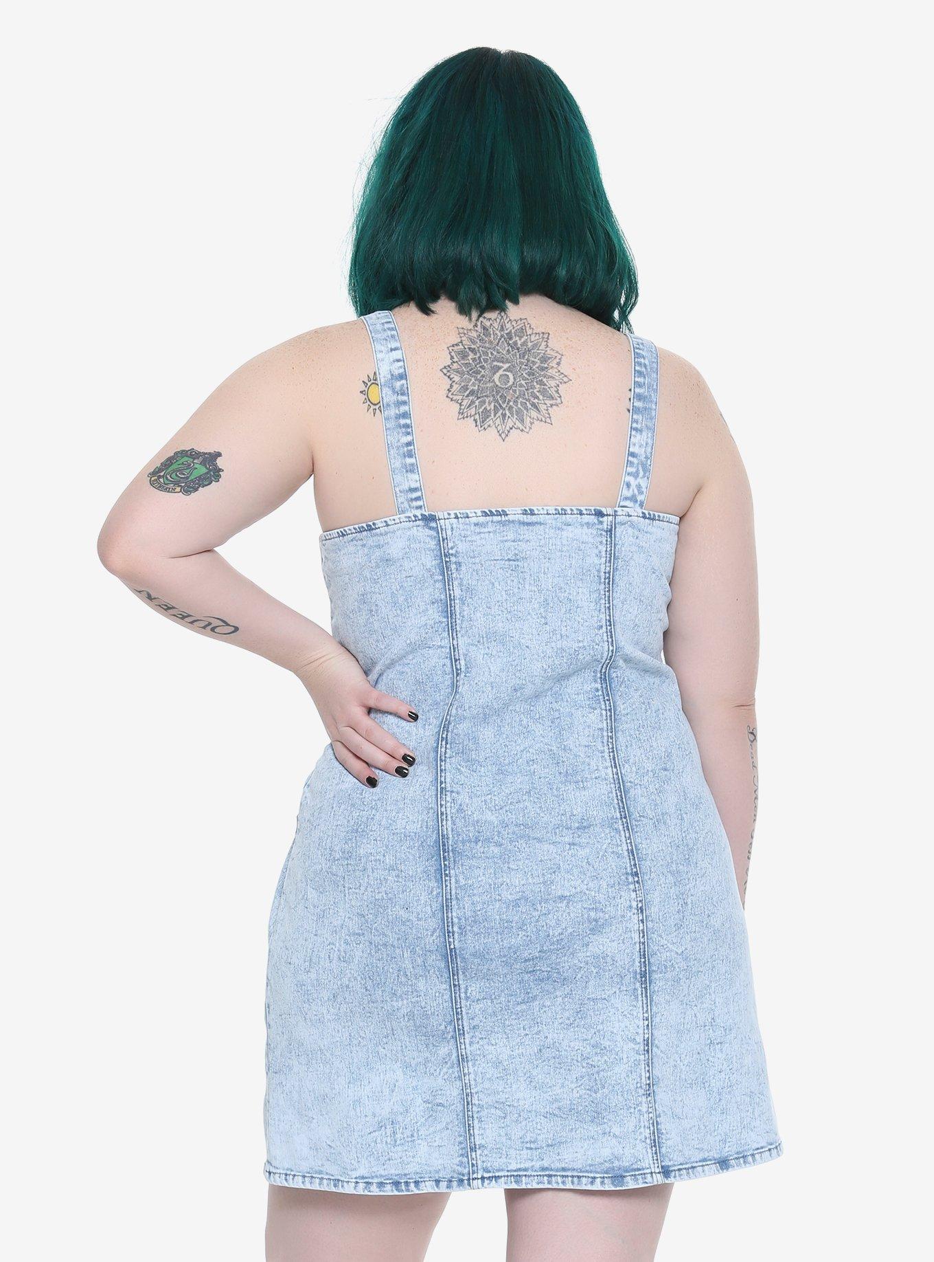 Blackheart Heart Pocket Acid Wash Overall Dress Plus Size, , alternate