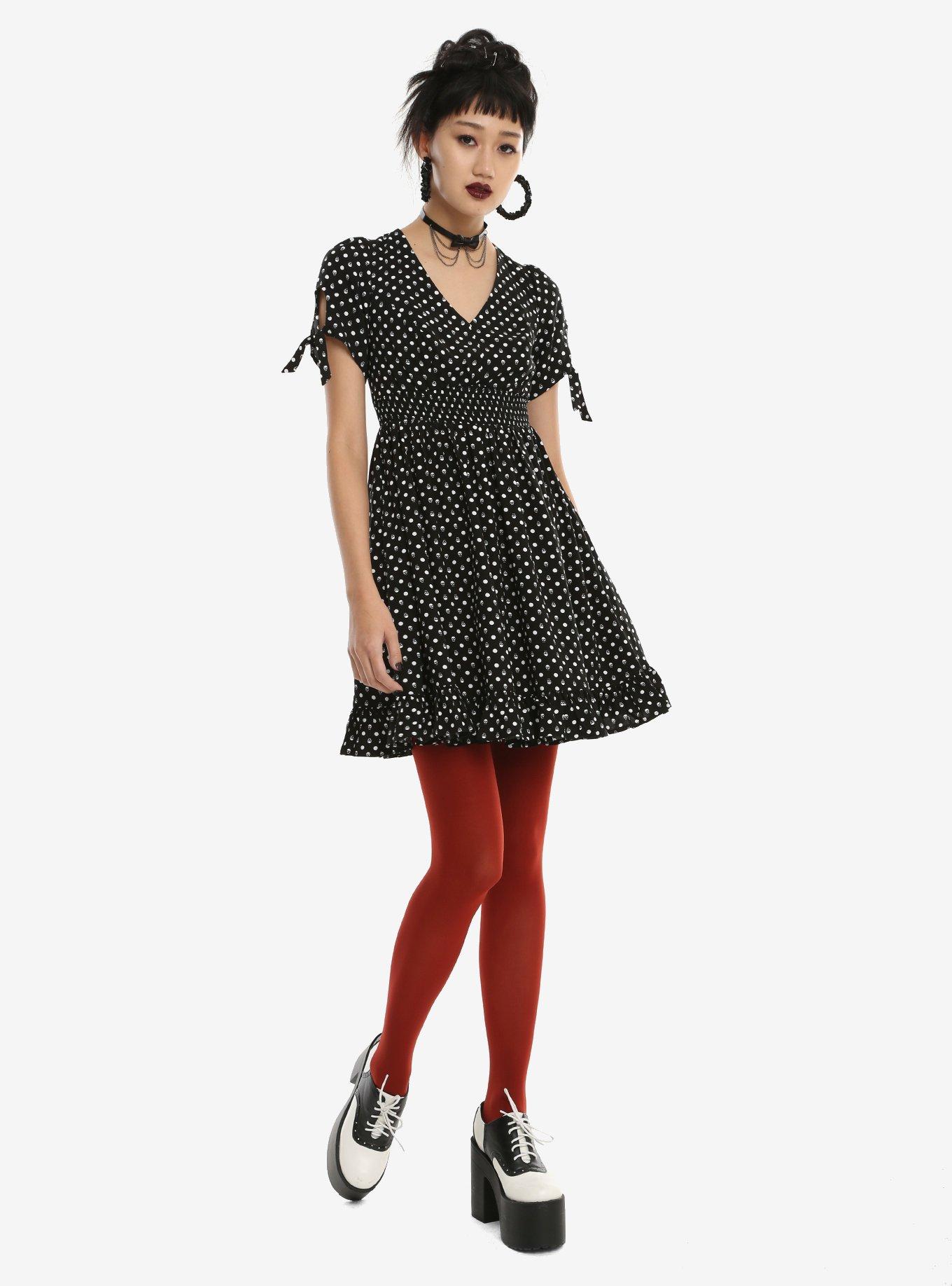 Skull Dot Ruffle Hem Dress, , alternate