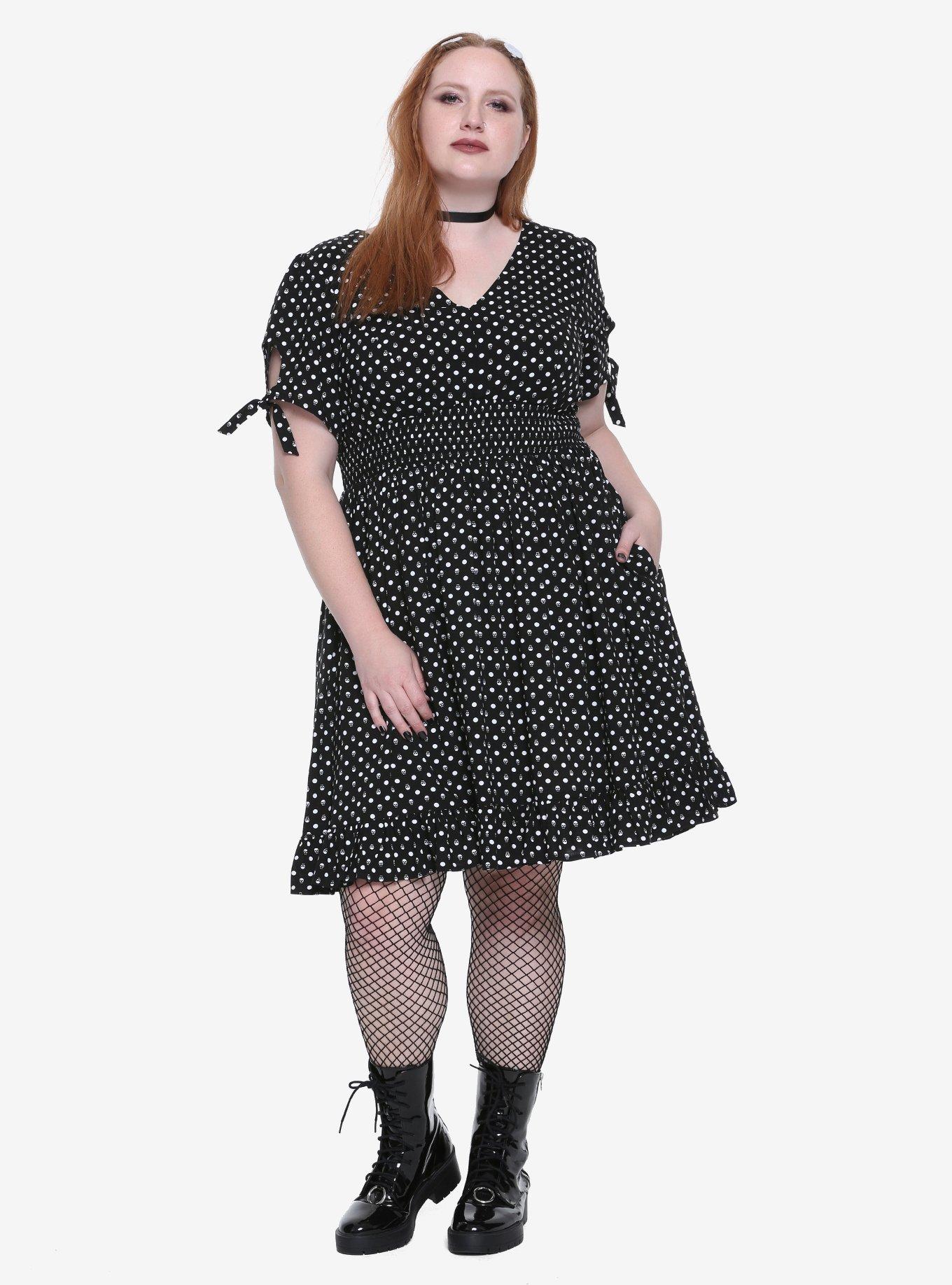 Skull Dot Ruffle Hem Dress Plus Size, , alternate