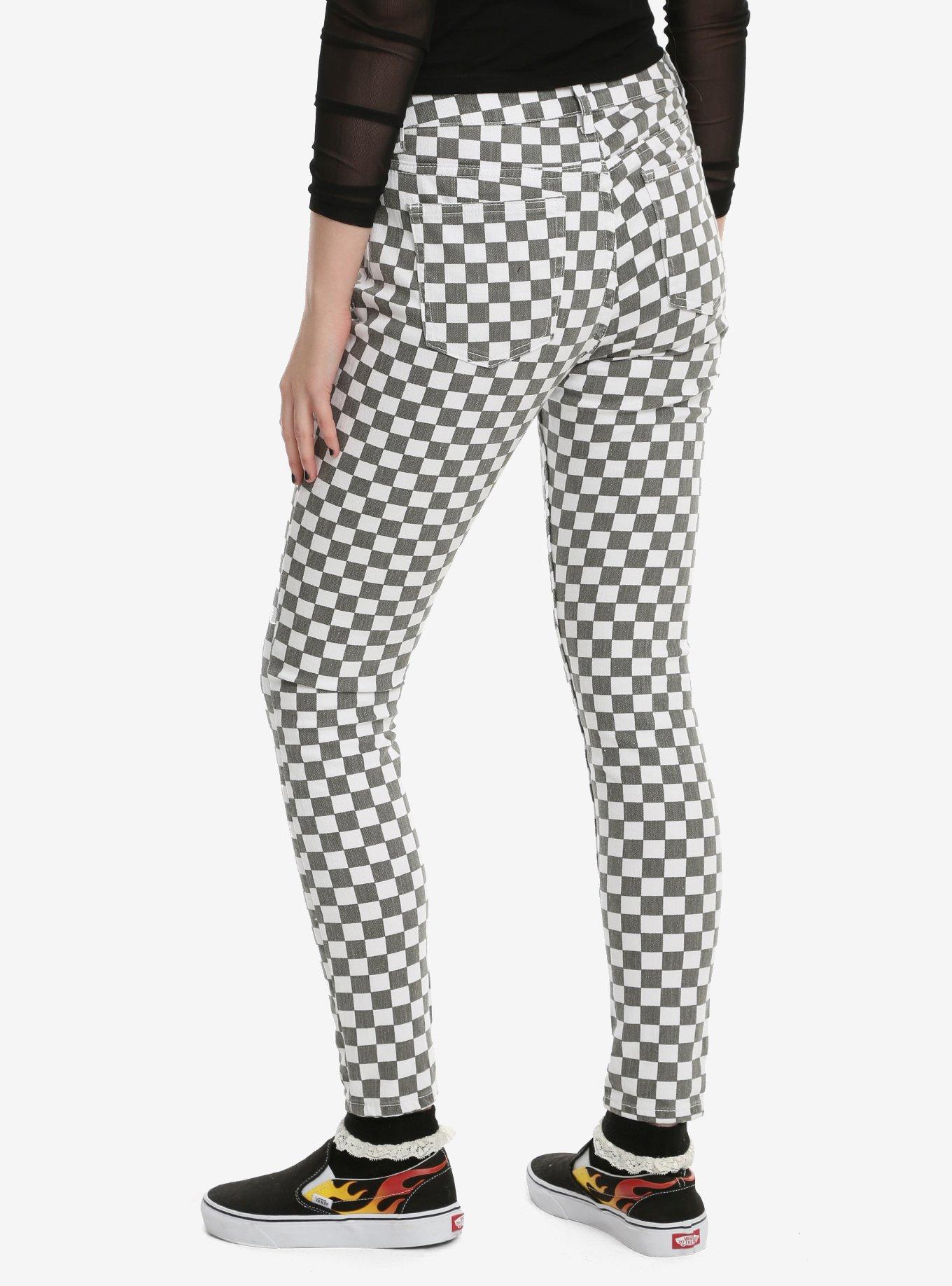 Dickies Grey & White Checkered Skinny Jeans, , alternate
