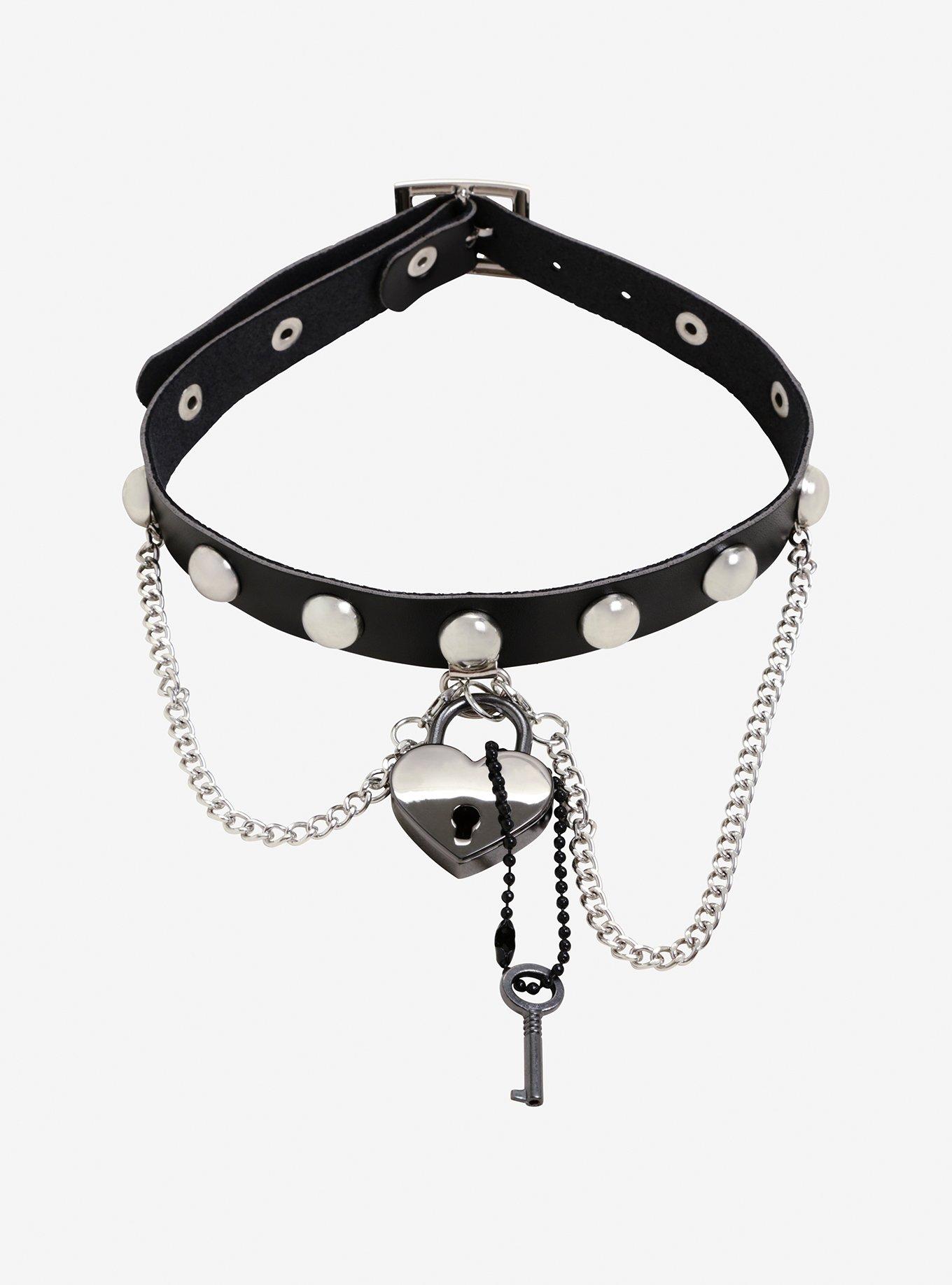 Blackheart Padlock Heart Chain Choker, , alternate