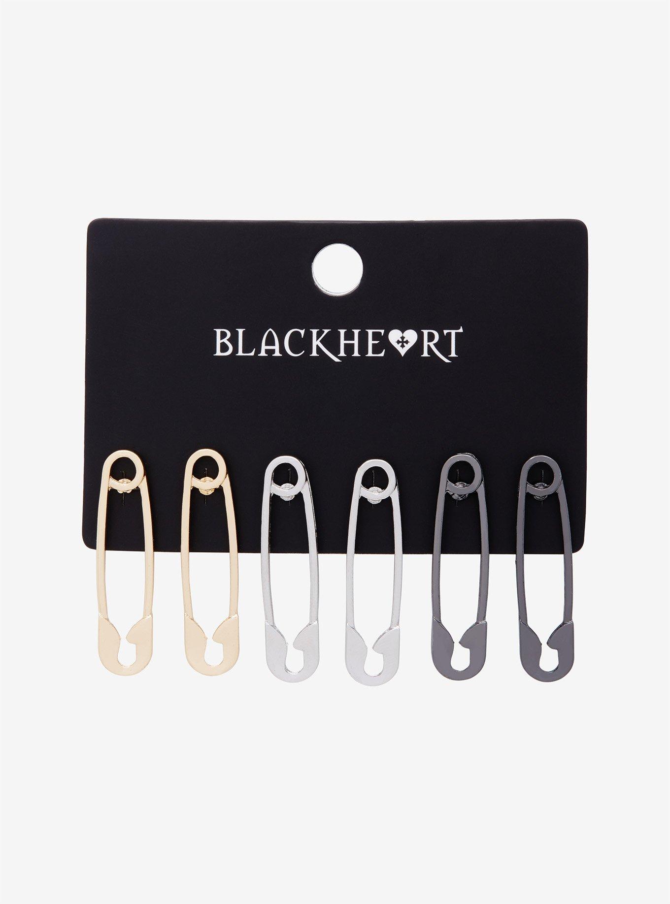 Blackheart Mixed Metal Safety Pin Earring Set, , alternate