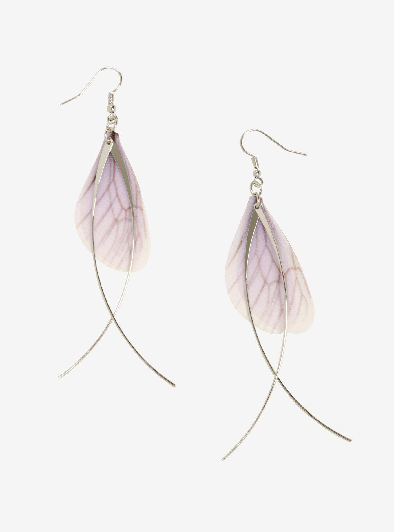 Blackheart Purple Butterfly Wing Silver Earrings, , alternate