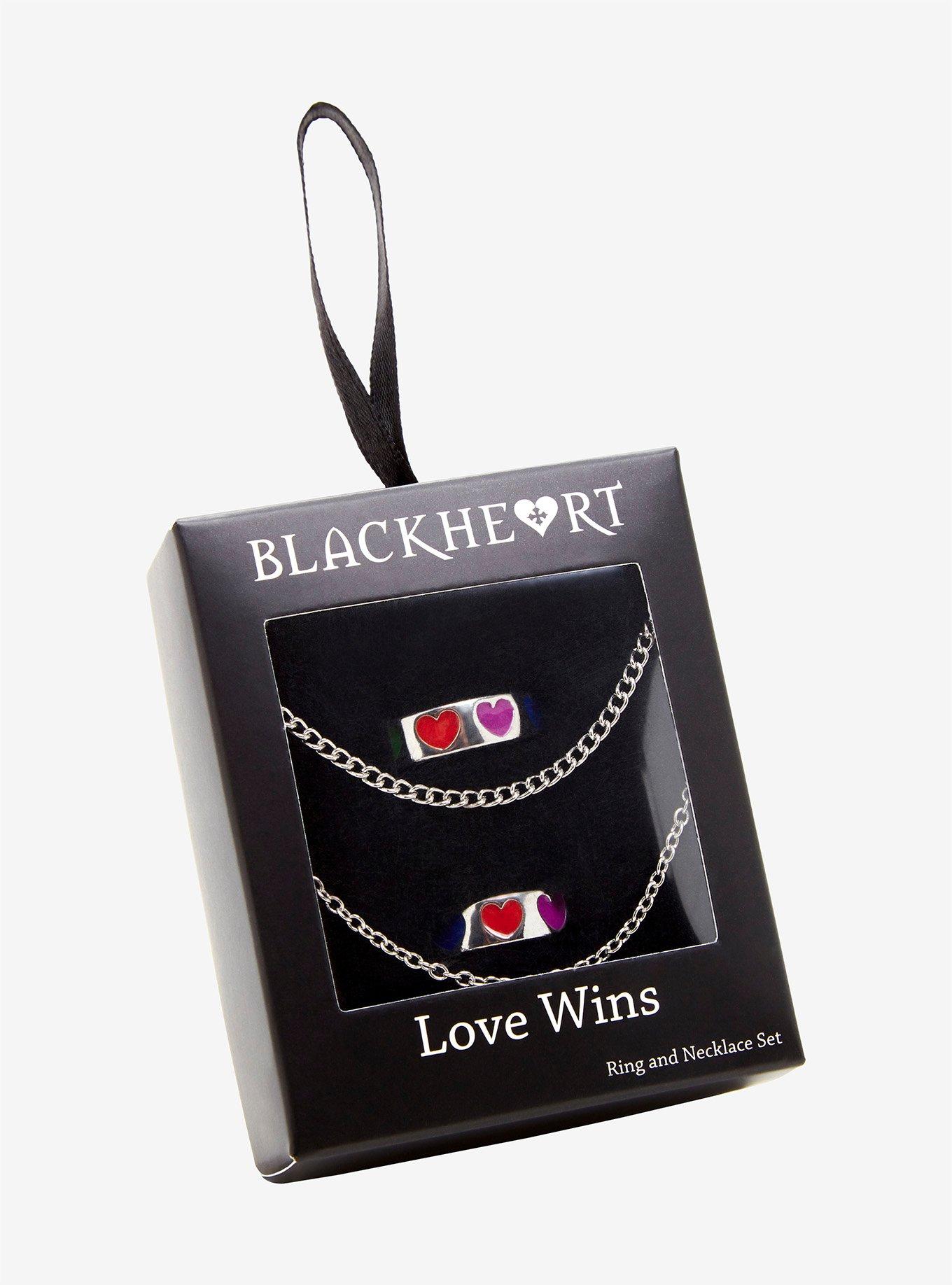 Blackheart Love Wins Rainbow Heart Ring & Necklace Set, , alternate