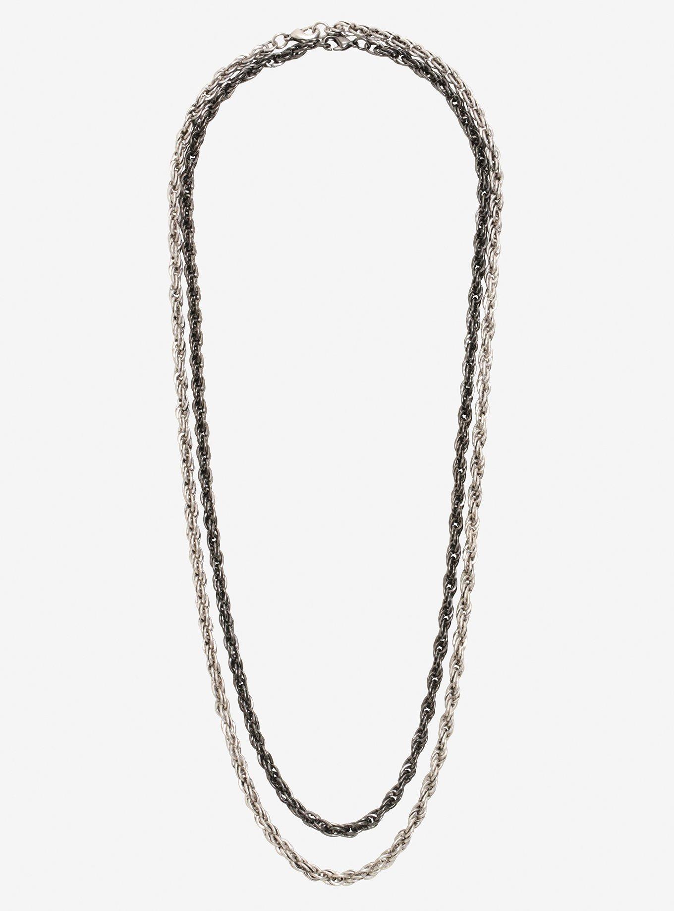 Silver & Hematite Rope Chain Guys Necklace Set, , alternate