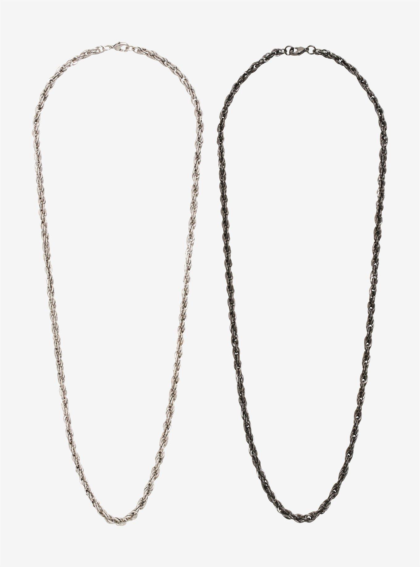 Silver & Hematite Rope Chain Guys Necklace Set, , alternate