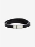Black Faux Leather Men's Wrap Bracelet, , alternate