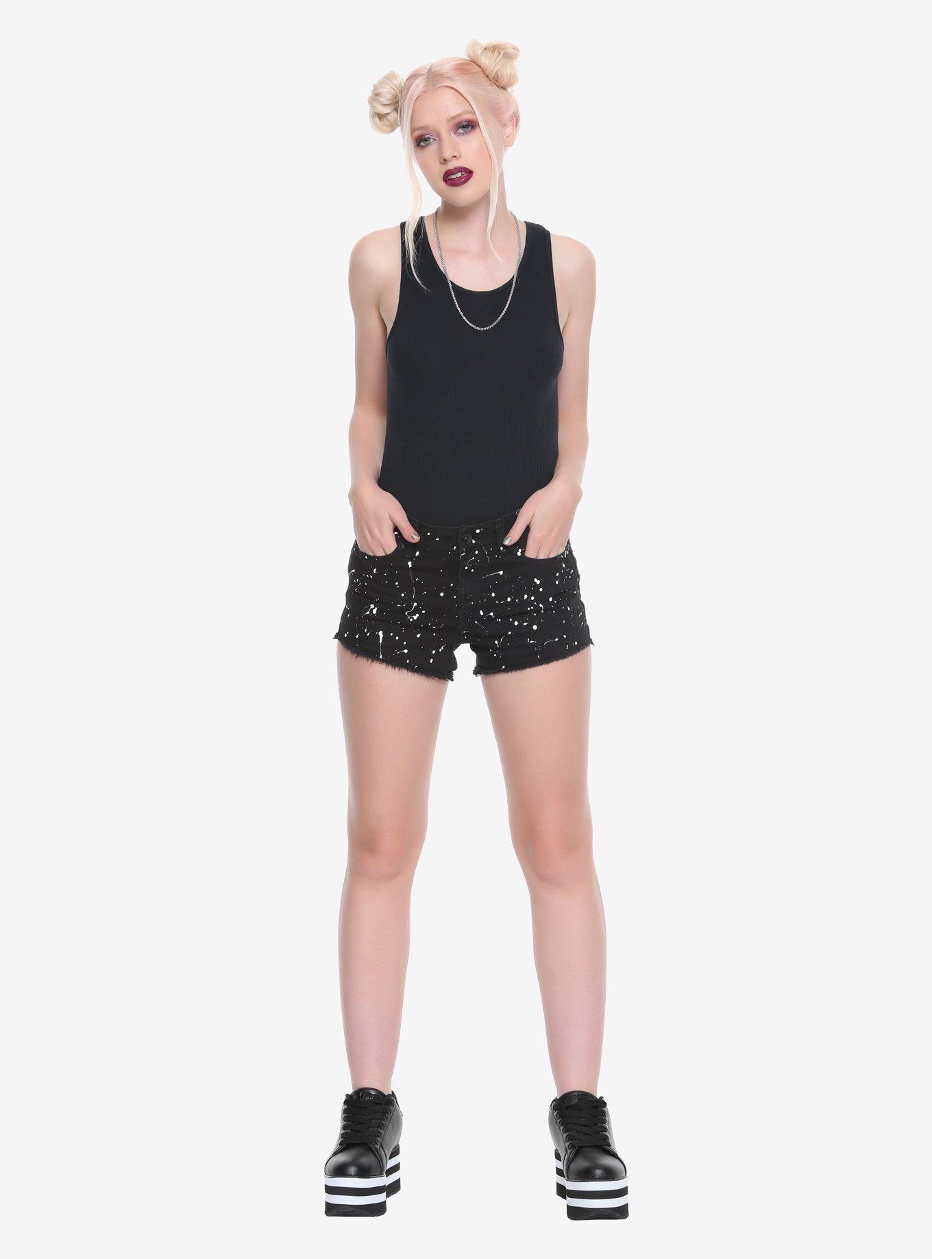 Blackheart Black & White Splatter Low Rise Shorts, , alternate