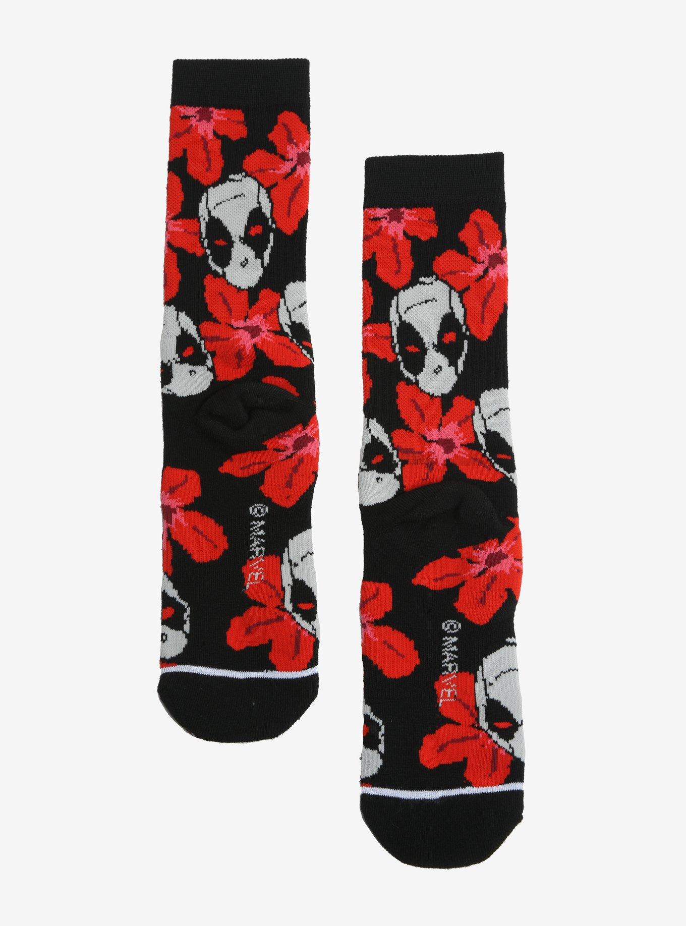 Marvel Deadpool Floral Crew Socks, , alternate