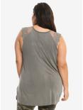 Grey Lace Sleeve Girls Tank Top Plus Size, , alternate