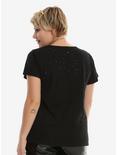 Black Lace V-Neck Destructed Girls T-Shirt, , alternate