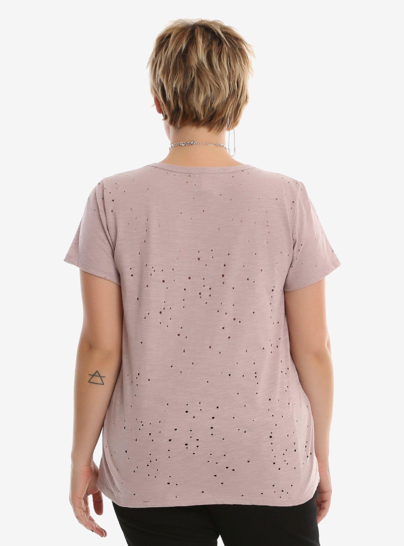 Blush Lace V-Neck Destructed Girls T-Shirt Plus Size, , alternate