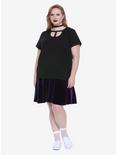Black Grommet Cut-Out Neck Girls Top Plus Size, BLACK, alternate
