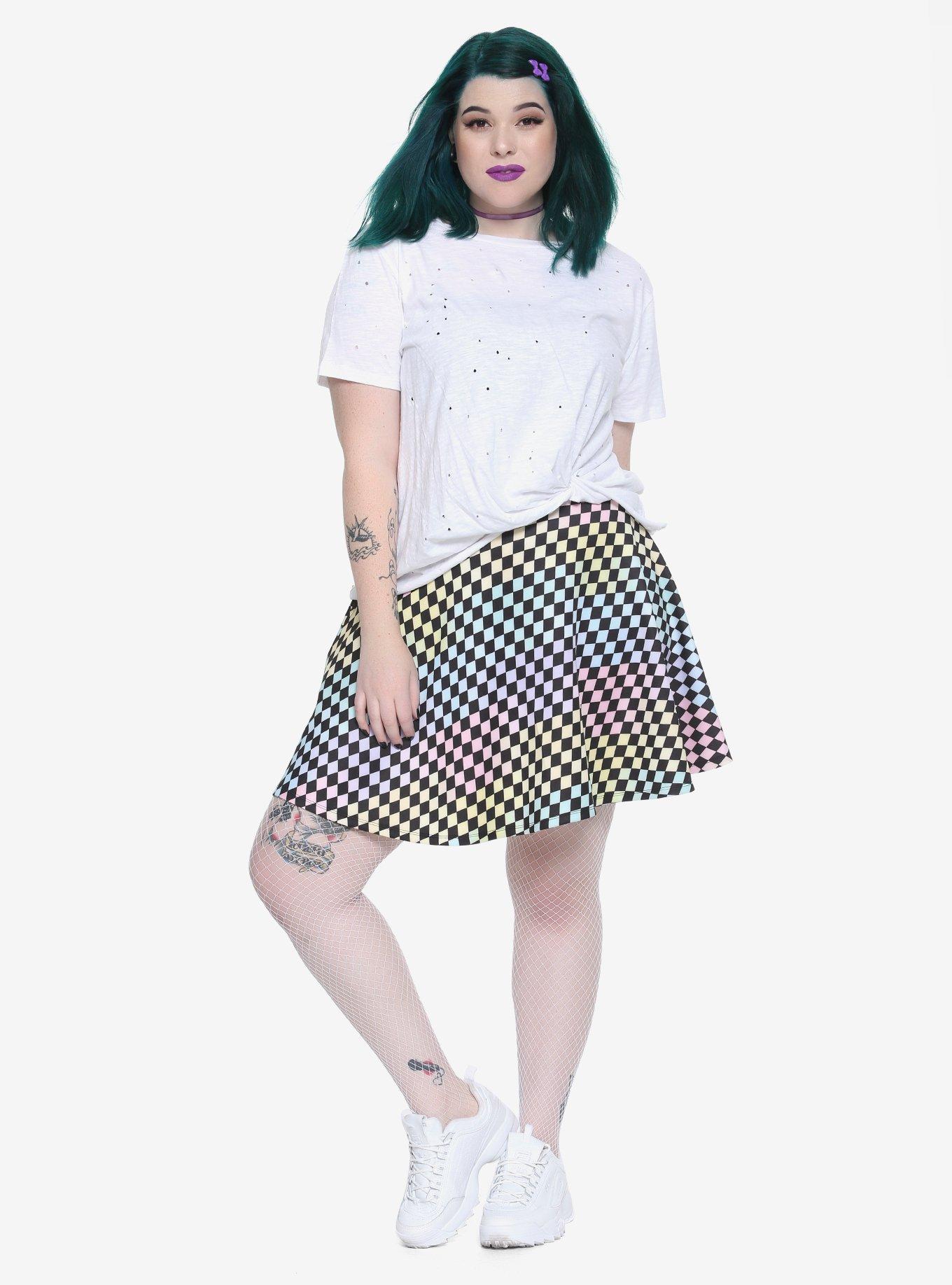 Pastel Checkered Skater Skirt Plus Size, , alternate