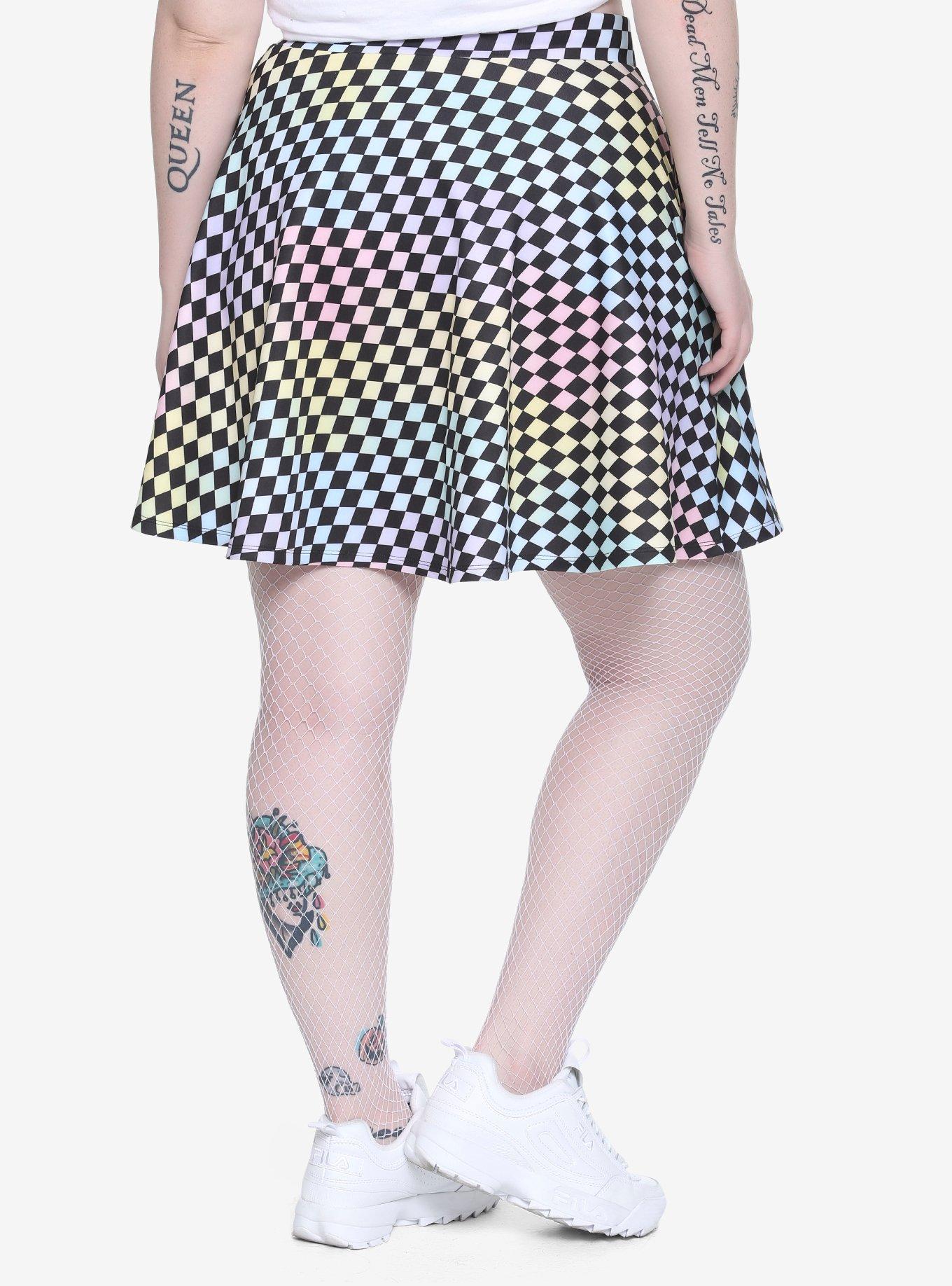 Pastel Checkered Skater Skirt Plus Size, , alternate