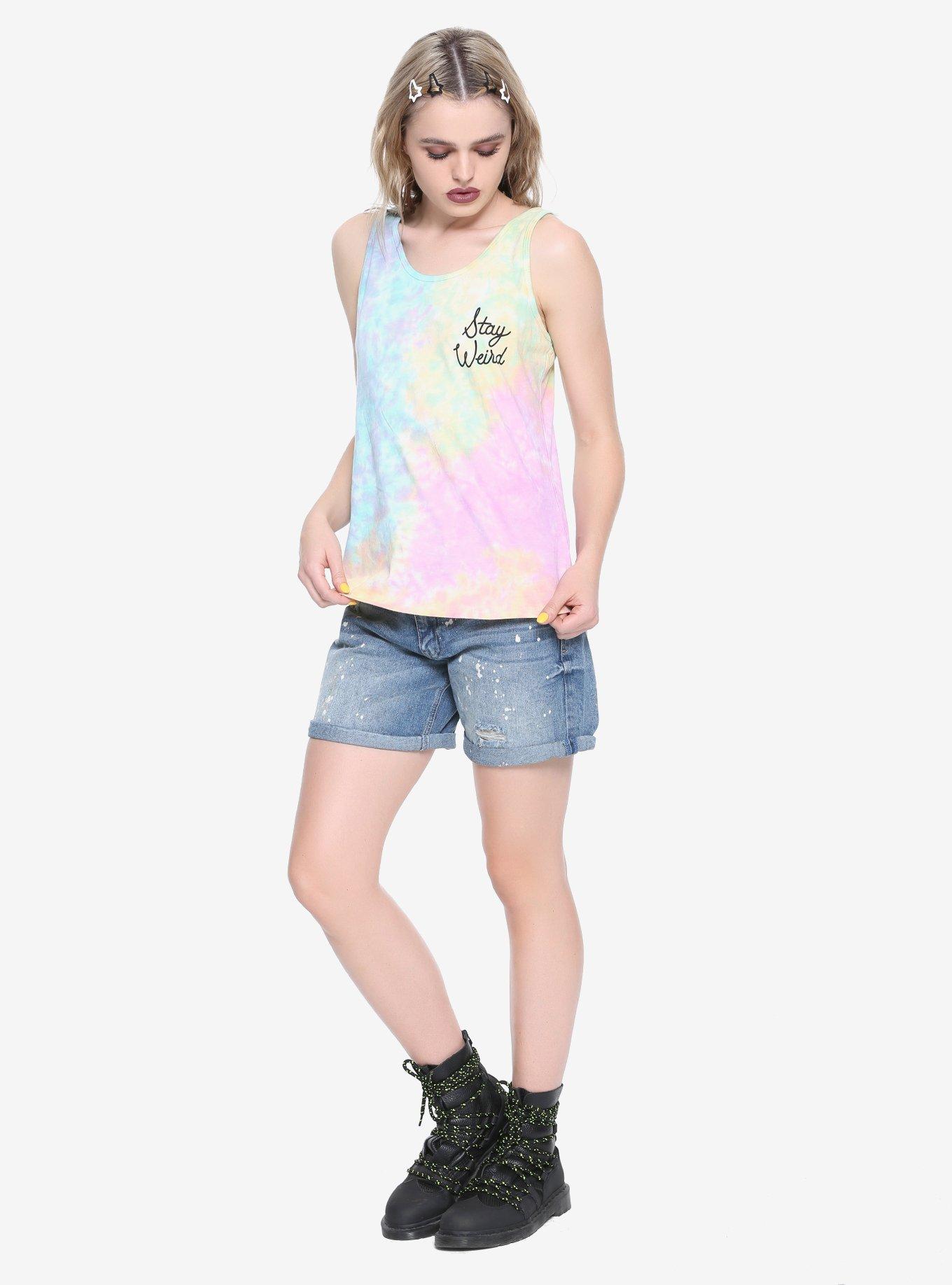 Stay Weird Pastel Tie Dye Girls Tank Top, , alternate