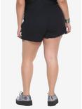 Black Lace-Up Side Denim Shorts Plus Size, , alternate