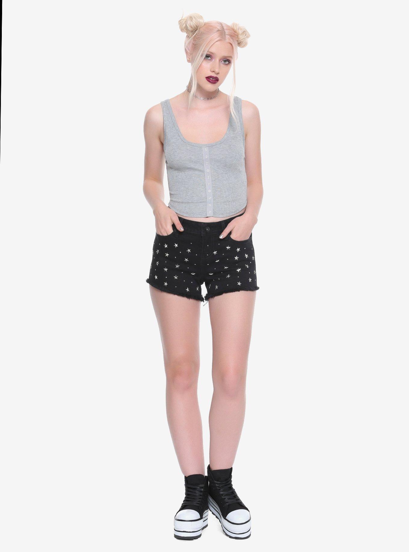 Blackheart Black Star Studded High-Waist Shorts, , alternate