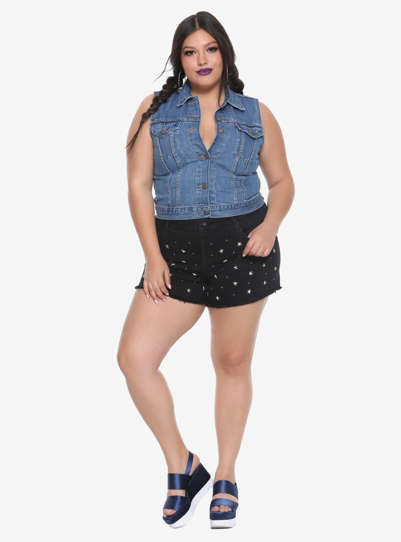 Blackheart Black Star Studded High-Waist Shorts Plus Size, , alternate