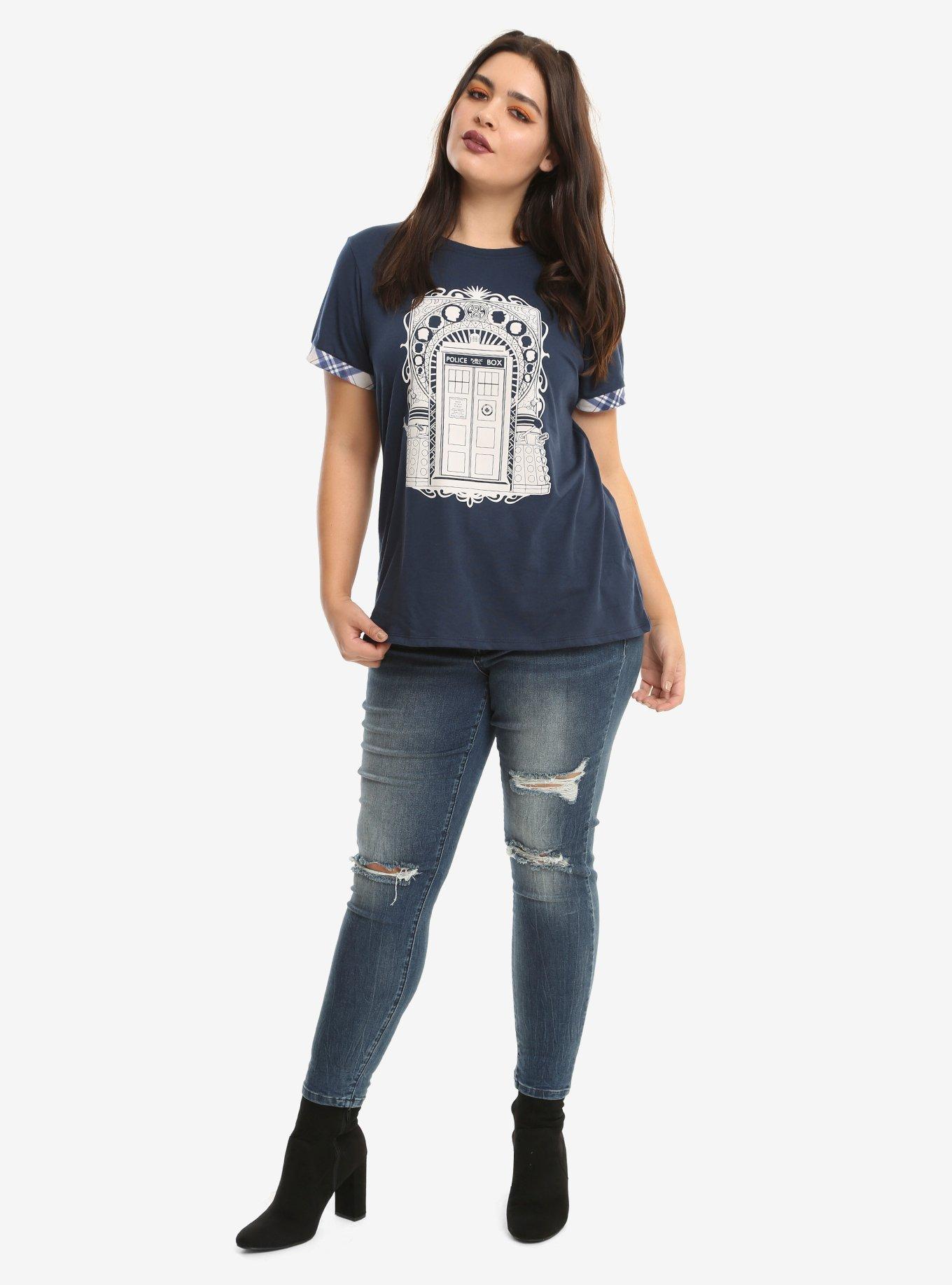 Her Universe Doctor Who TARDIS Plaid Girls T-Shirt Plus Size, , alternate