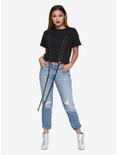 Black Double Lace-Up Front Girls Crop T-Shirt, , alternate