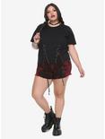 Black Double Lace-Up Front Girls Crop T-Shirt Plus Size, BLACK, alternate