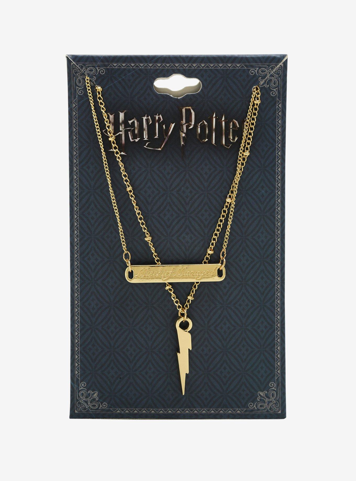 Harry Potter Mischief Managed Lightening Bolt Layered Necklace, , alternate