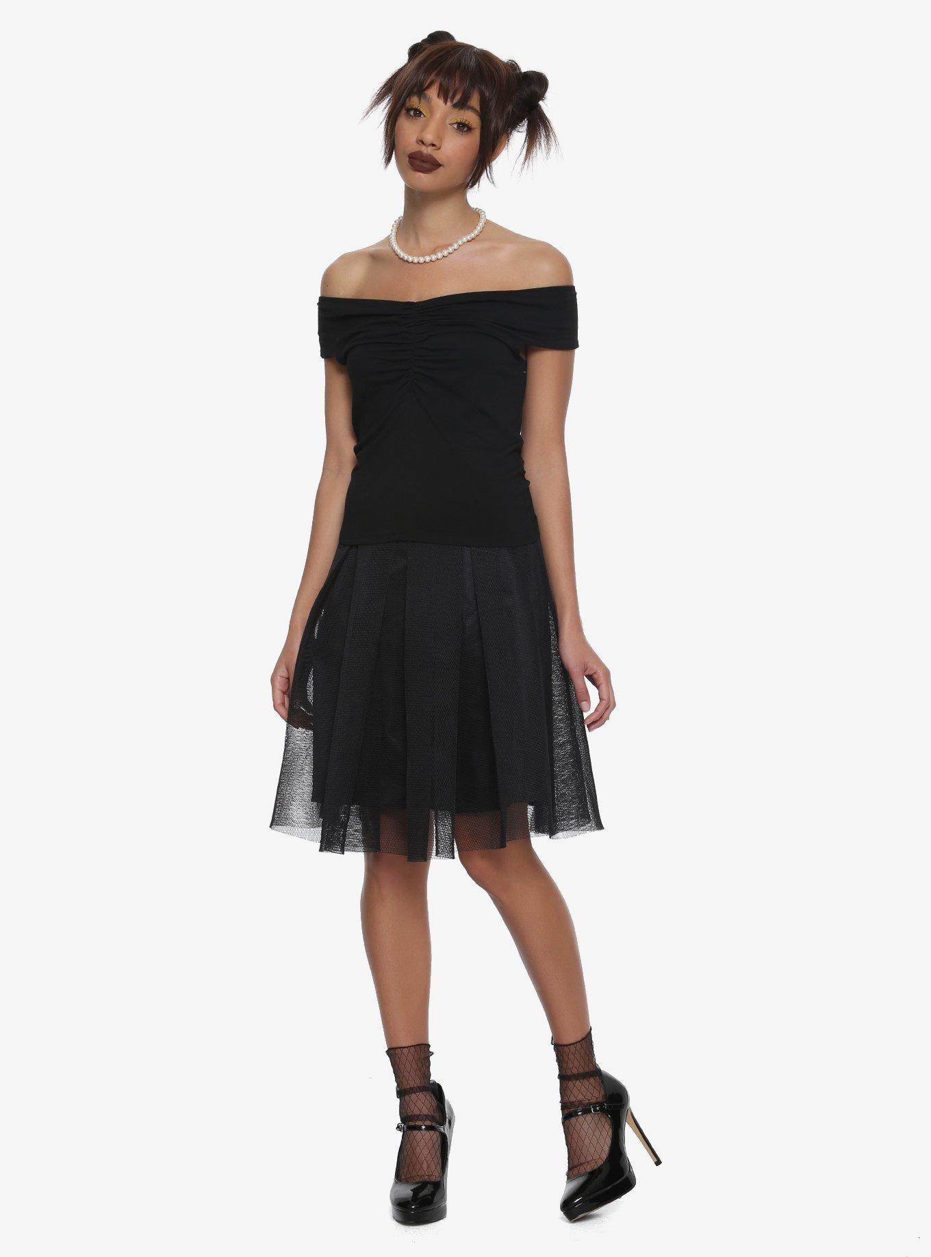 Black Cinch Front Girls Off-The-Shoulder Top, , alternate