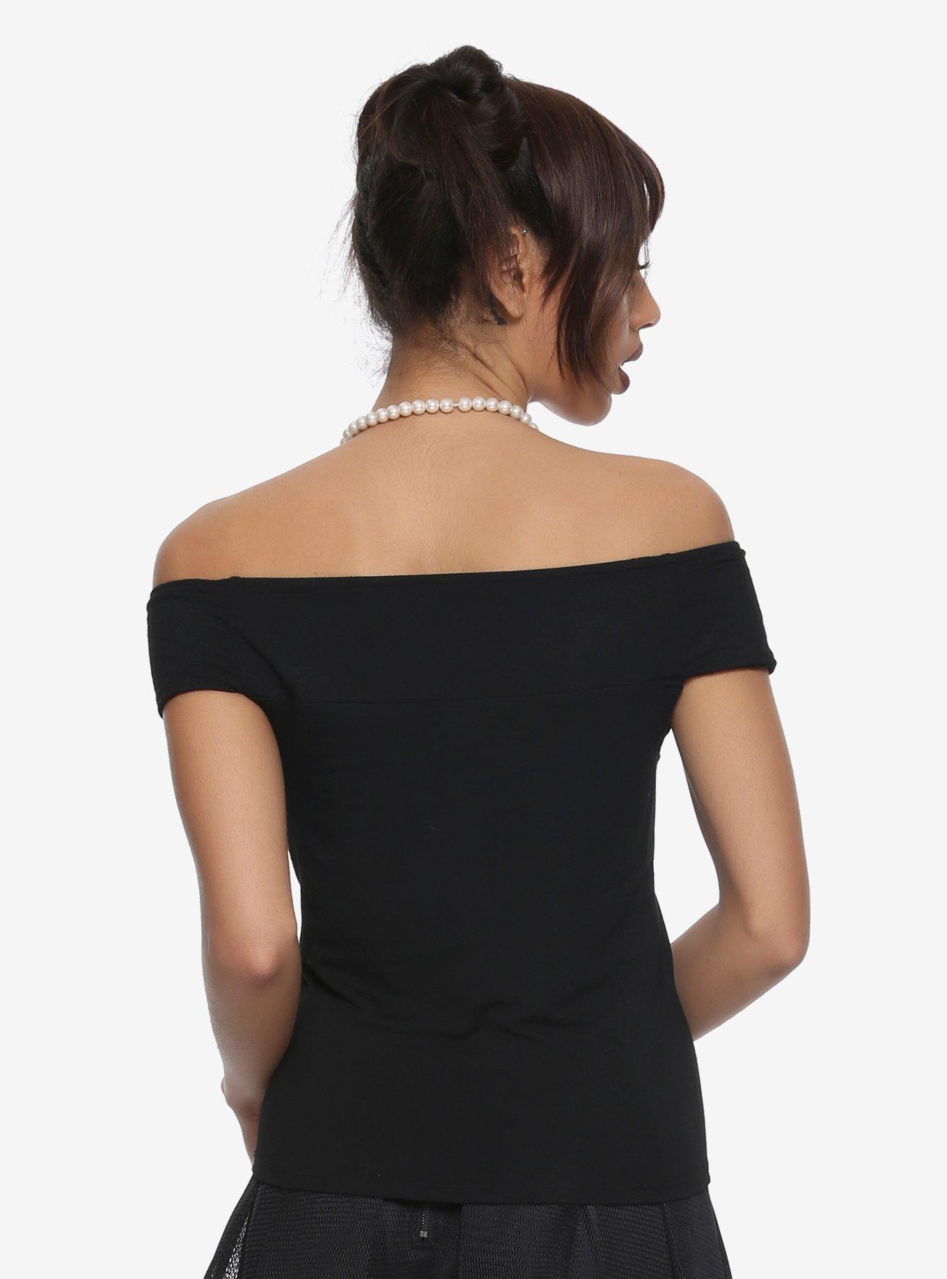 Black Cinch Front Girls Off-The-Shoulder Top, , alternate