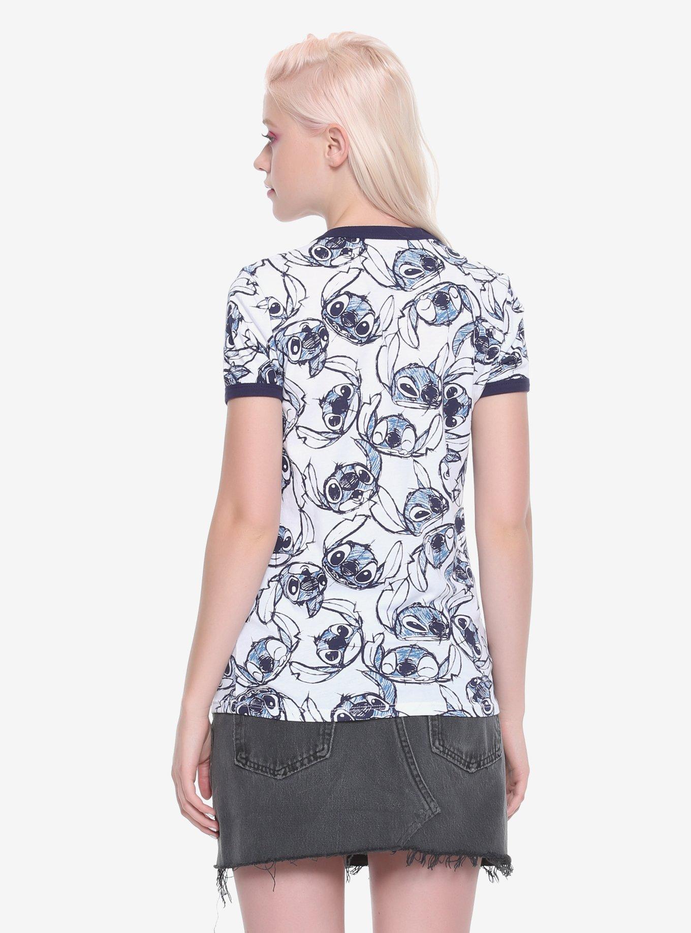 Disney Lilo & Stitch Allover Sketch Girls Ringer T-Shirt, , alternate