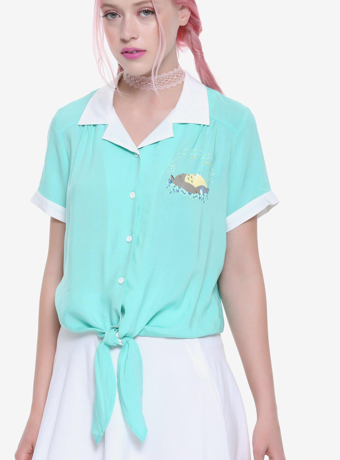 Her Universe Studio Ghibli My Neighbor Totoro Girls Tie-Front Woven Button-Up, TEAL, alternate