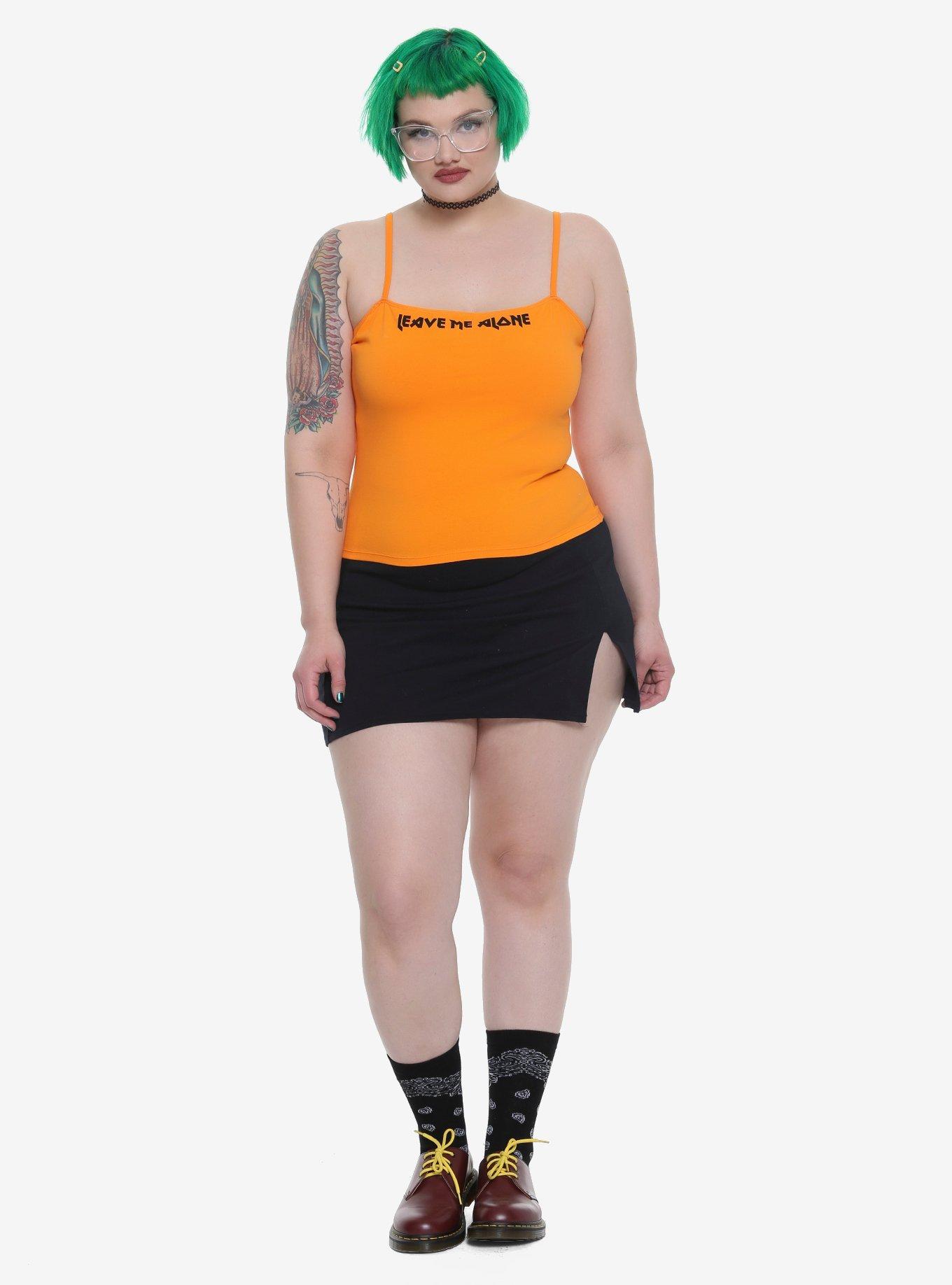 Orange Leave Me Alone Girls Crop Cami Plus Size, , alternate