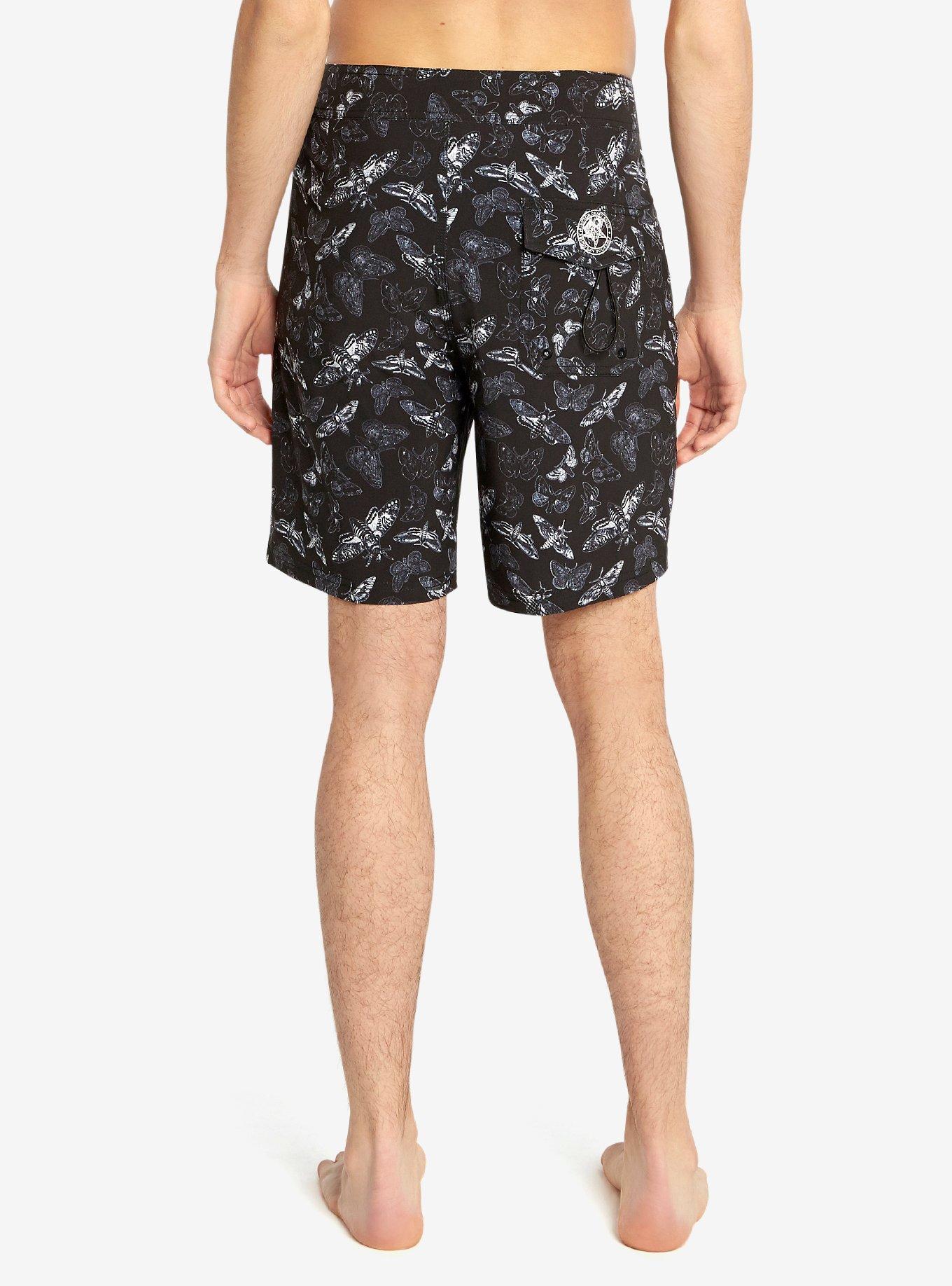 BlackCraft Moth Print Swim Trunks, BLACK, alternate