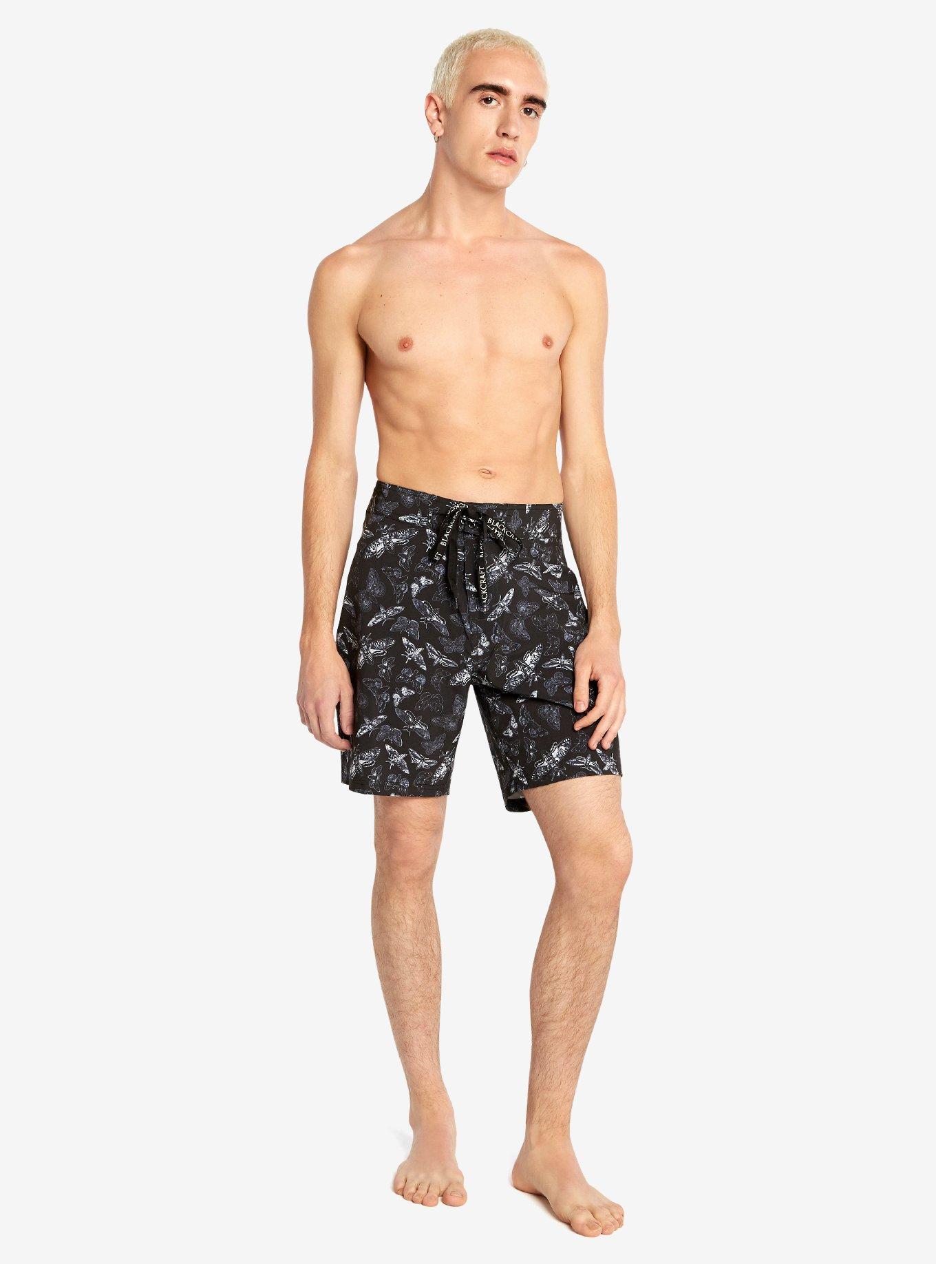 BlackCraft Moth Print Swim Trunks, BLACK, alternate