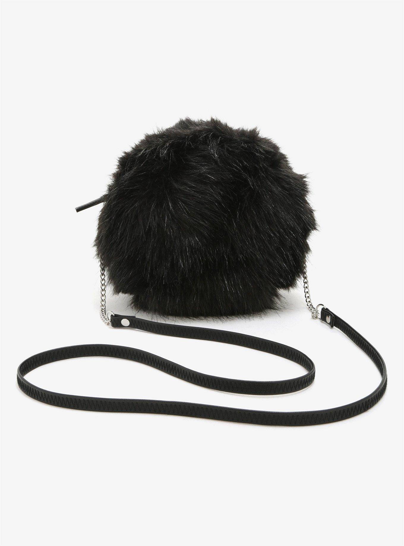 Black Faux Fur Canteen Crossbody Bag, , alternate