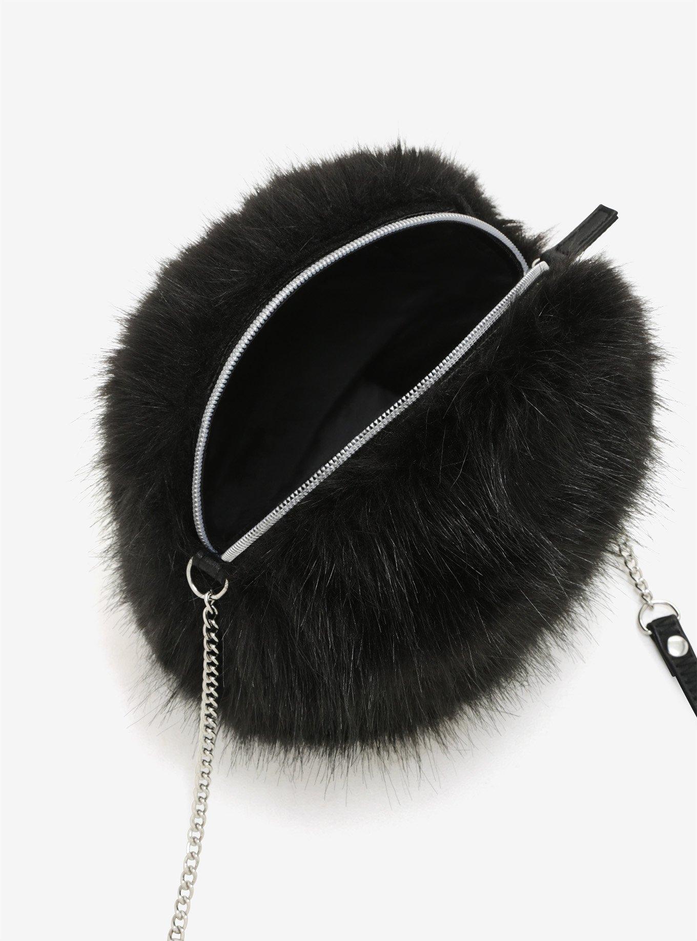 Black Faux Fur Canteen Crossbody Bag, , alternate