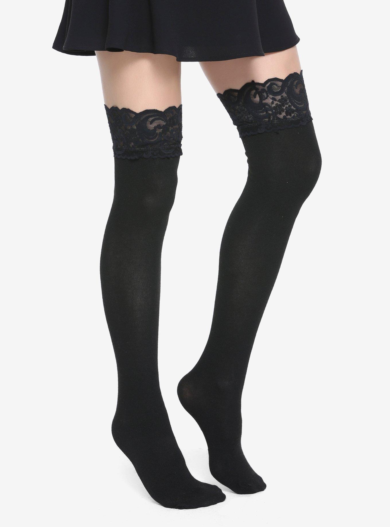 Blackheart Wide Lace Band Over-The-Knee Socks, , alternate