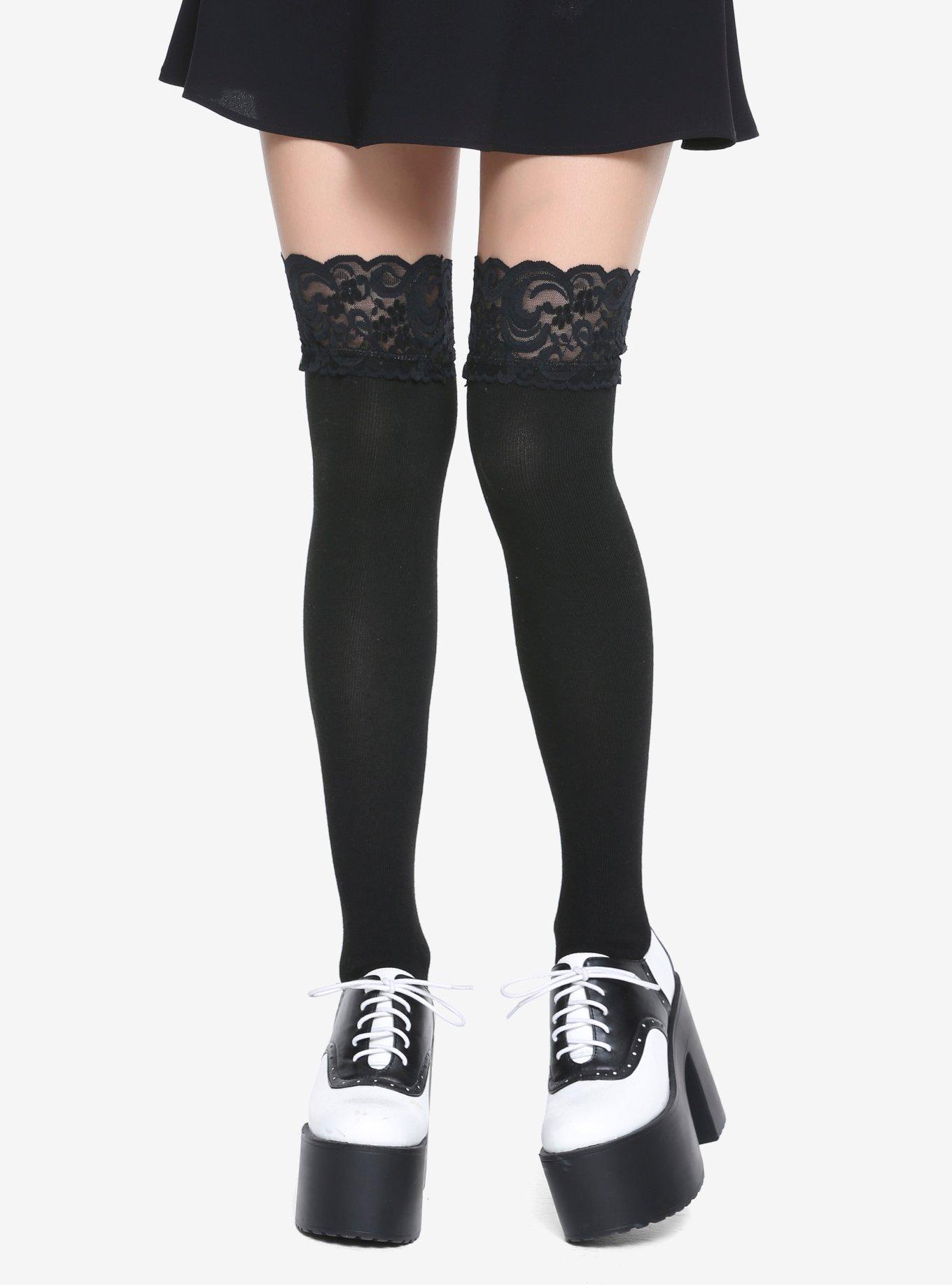 Blackheart Wide Lace Band Over-The-Knee Socks, , alternate