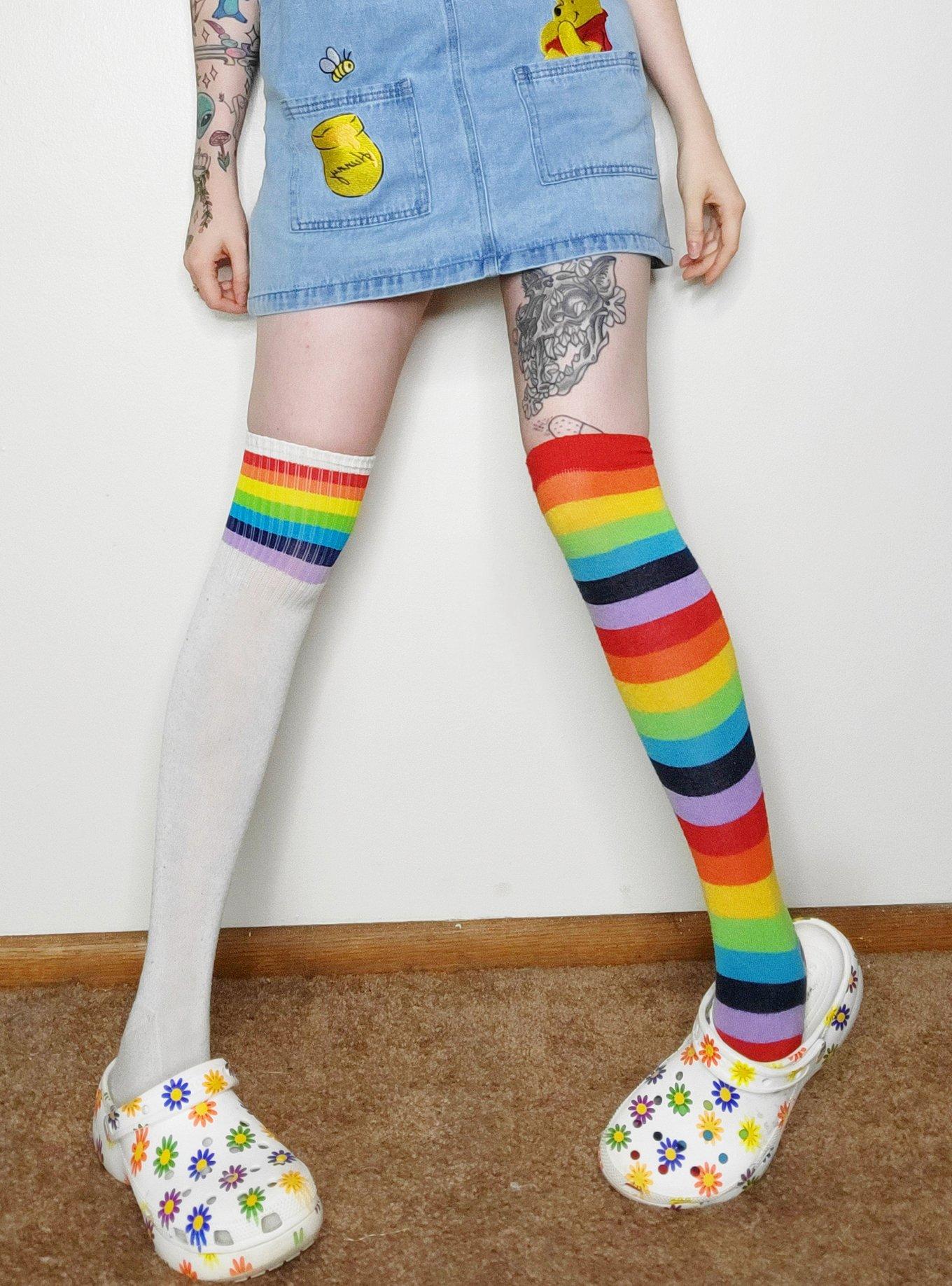 Rainbow Cuff Knee-High Socks, , alternate