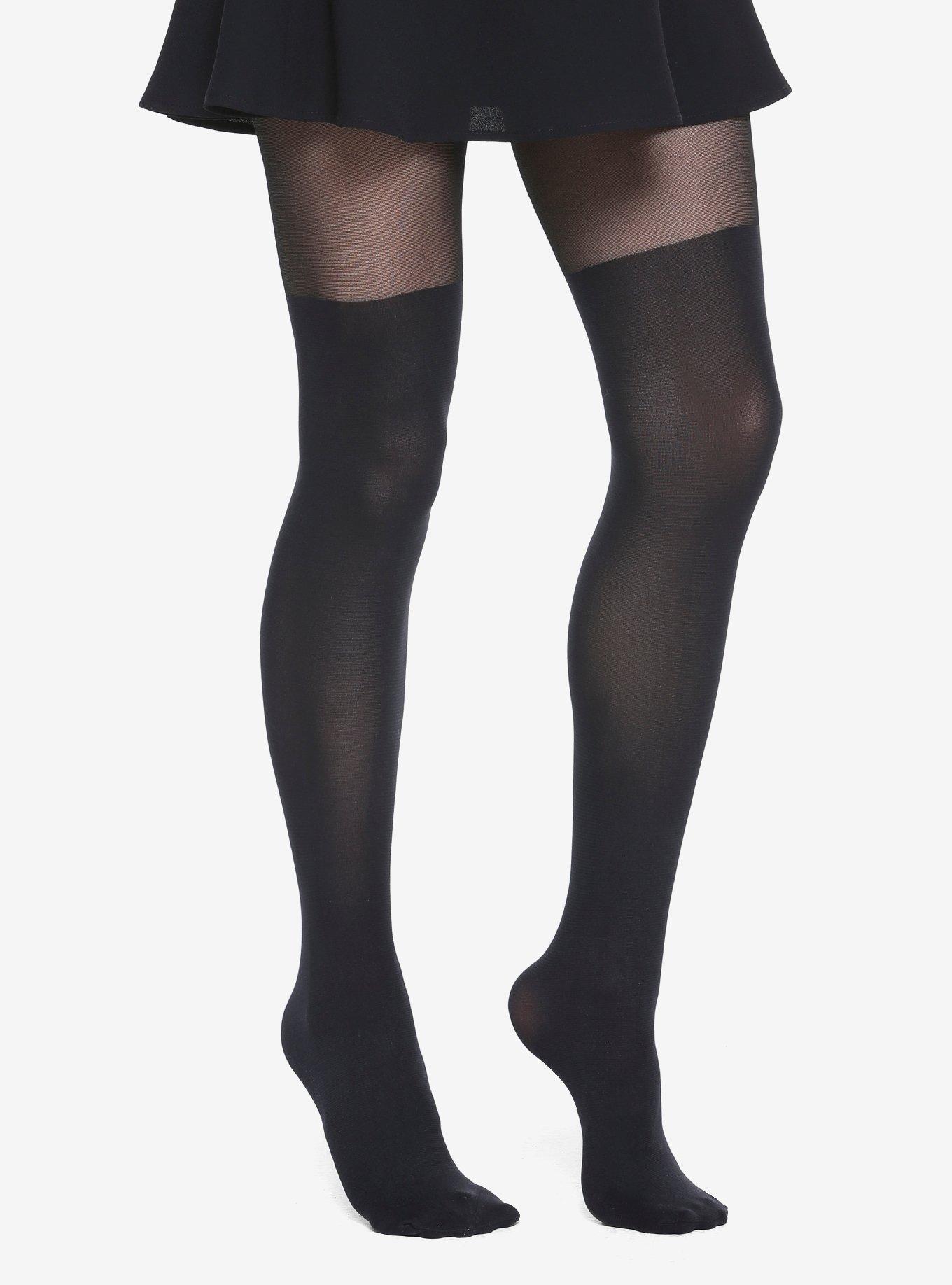 Blackheart Faux Black Thigh High Tights, , alternate