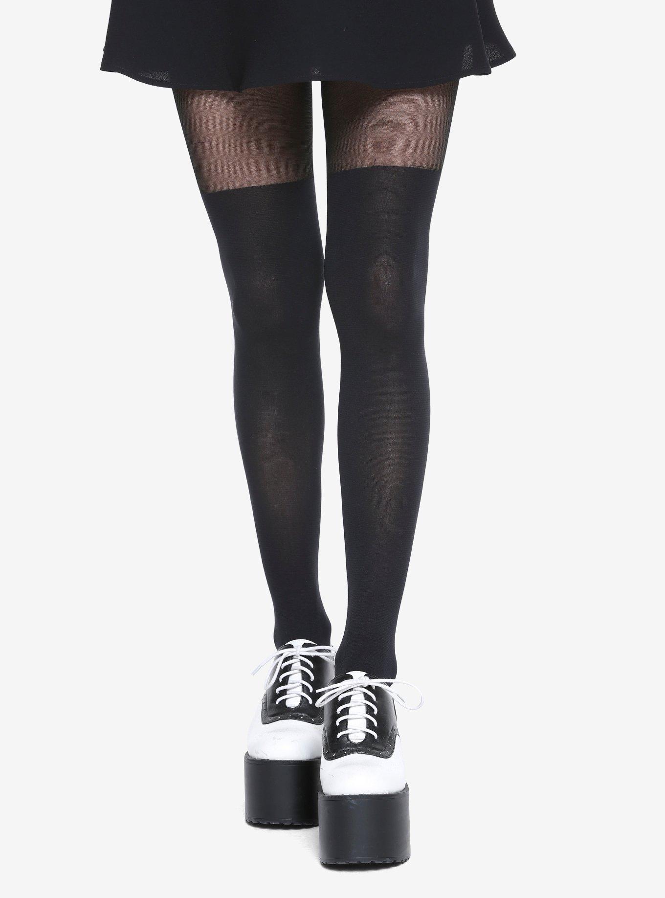 Blackheart Faux Black Thigh High Tights, , alternate