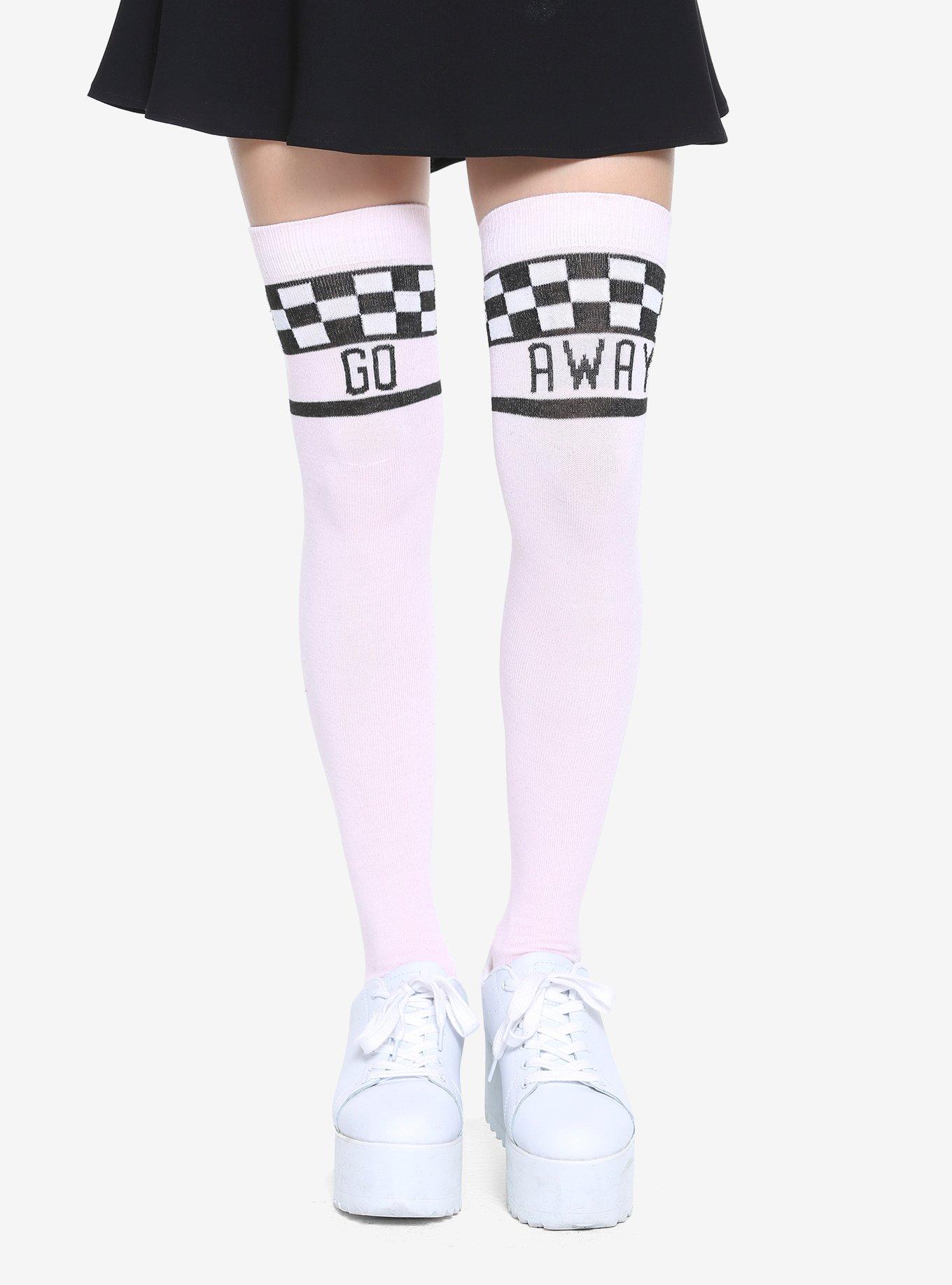 Pink Checkerboard Go Away Over-The-Knee Socks, , alternate