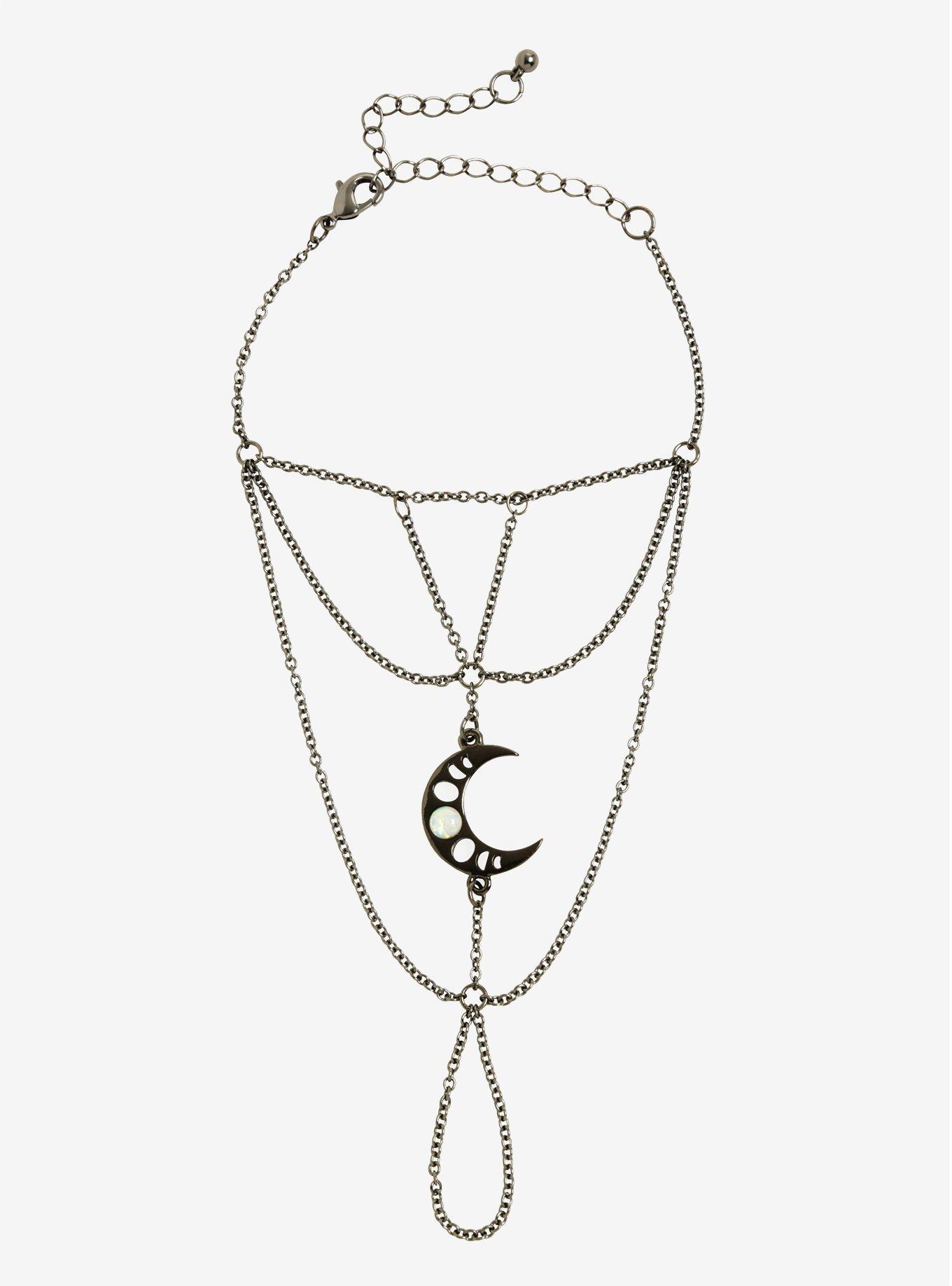 Blackheart Moon Phase Crescent Moon Hand Chain, , alternate