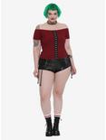 Black & Red Striped Hook & Eye Off-The-Shoulder Girls Top Plus Size, , alternate
