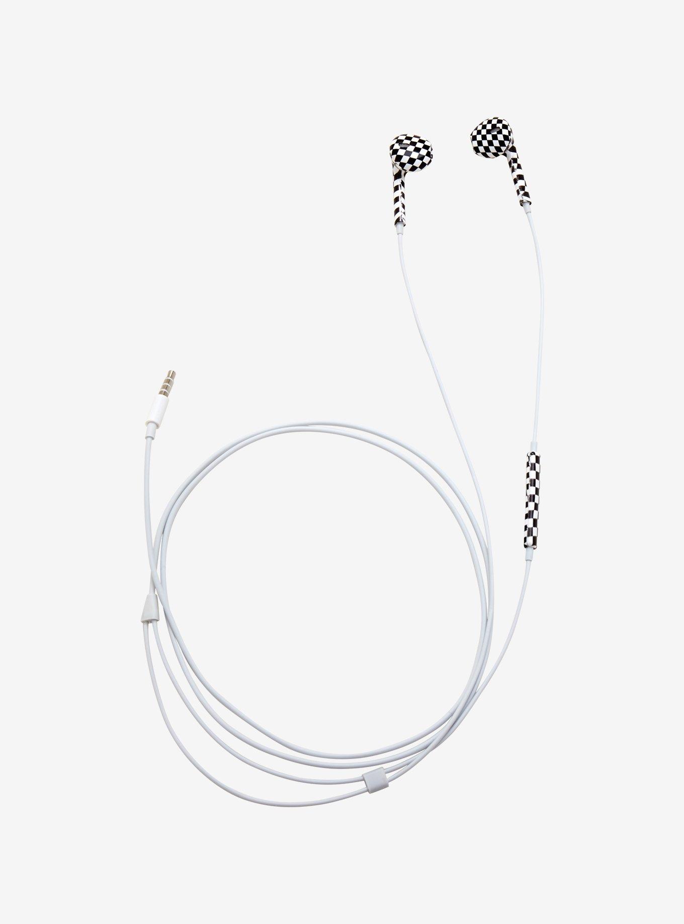 Black & White Checkered Earbuds, , alternate