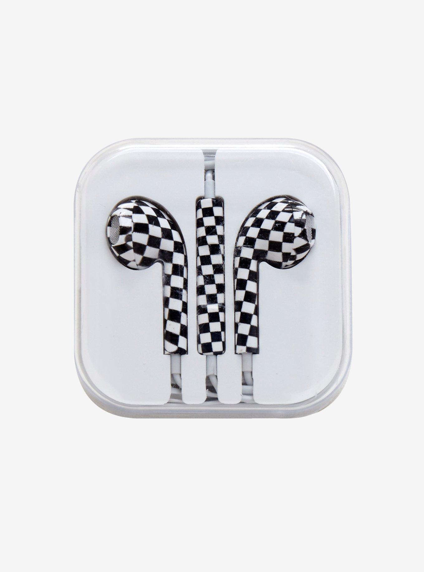 Black & White Checkered Earbuds, , alternate