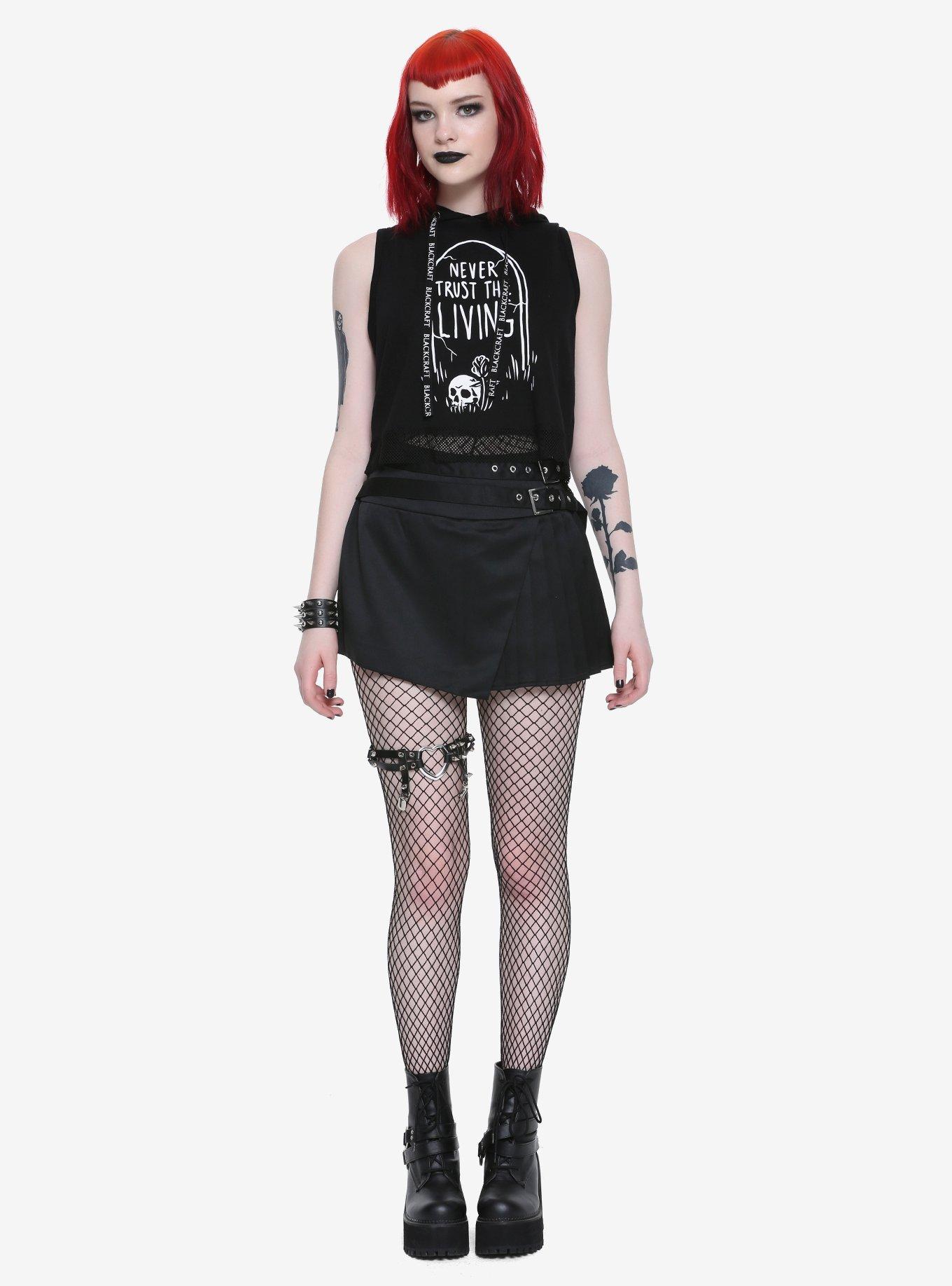 BlackCraft Never Trust The Living Girls Hooded Crop Muscle Top Hot Topic Exclusive, , alternate