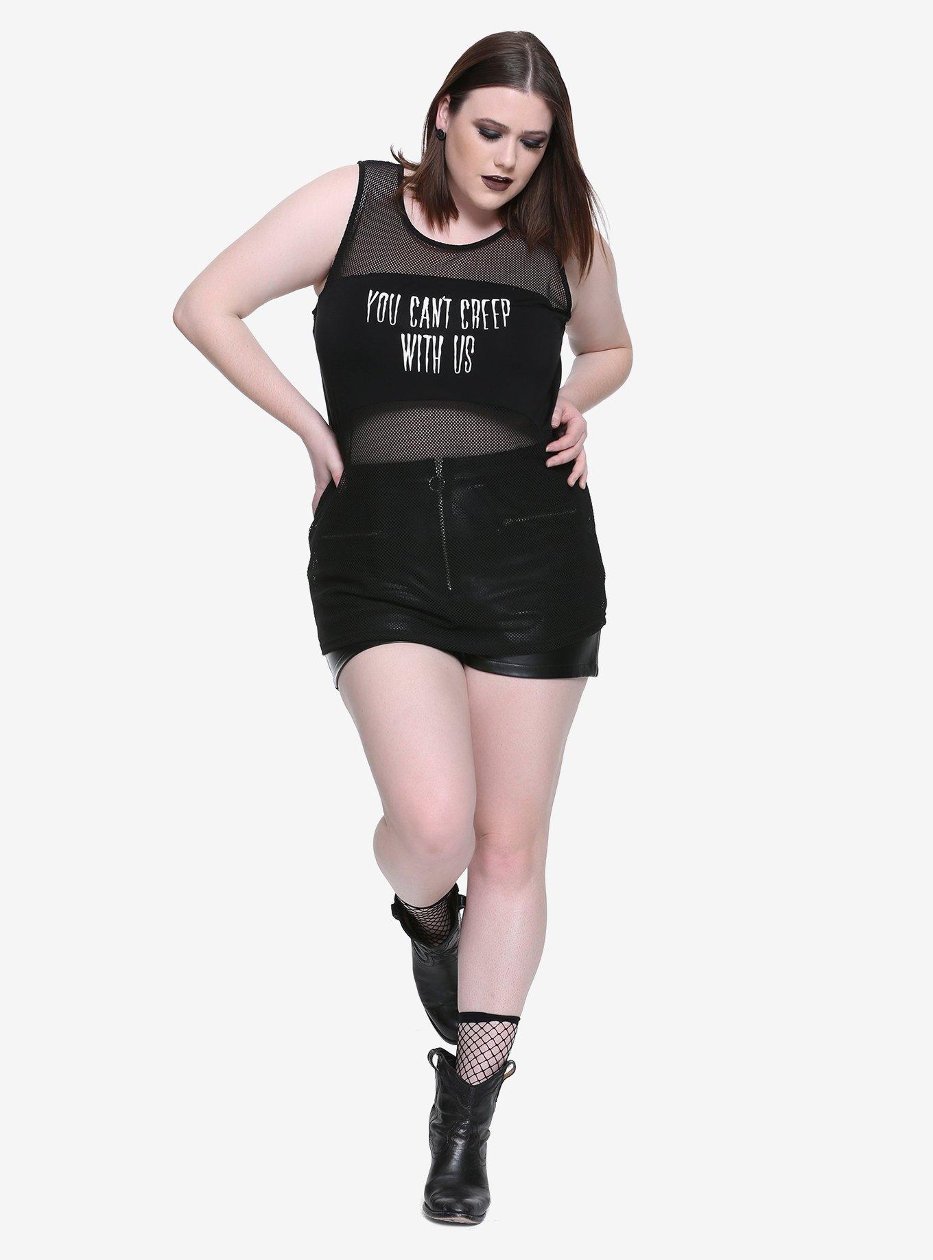 BlackCraft Creep With Us Inset Girls Fishnet Tank Top Plus Size Hot Topic Exclusive, , alternate